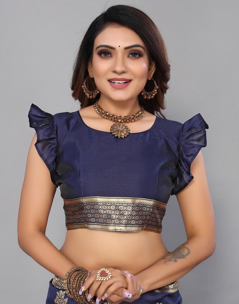 Navy Blue Banarasi Silk Saree | Sudathi
