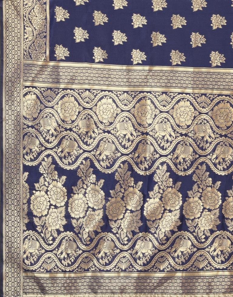 Navy Blue Banarasi Silk Saree | Sudathi
