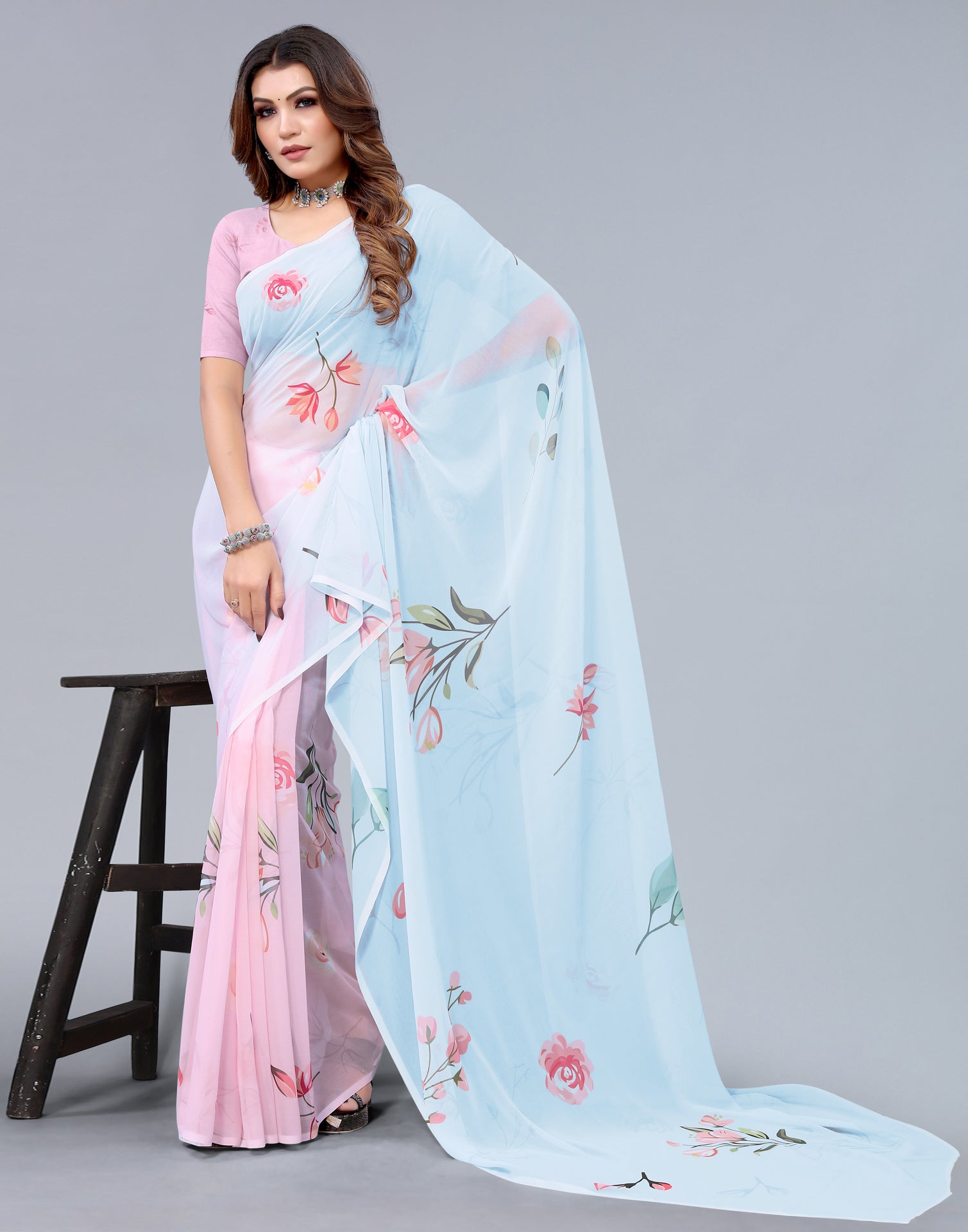 Light Blue Georgette Saree | Sudathi