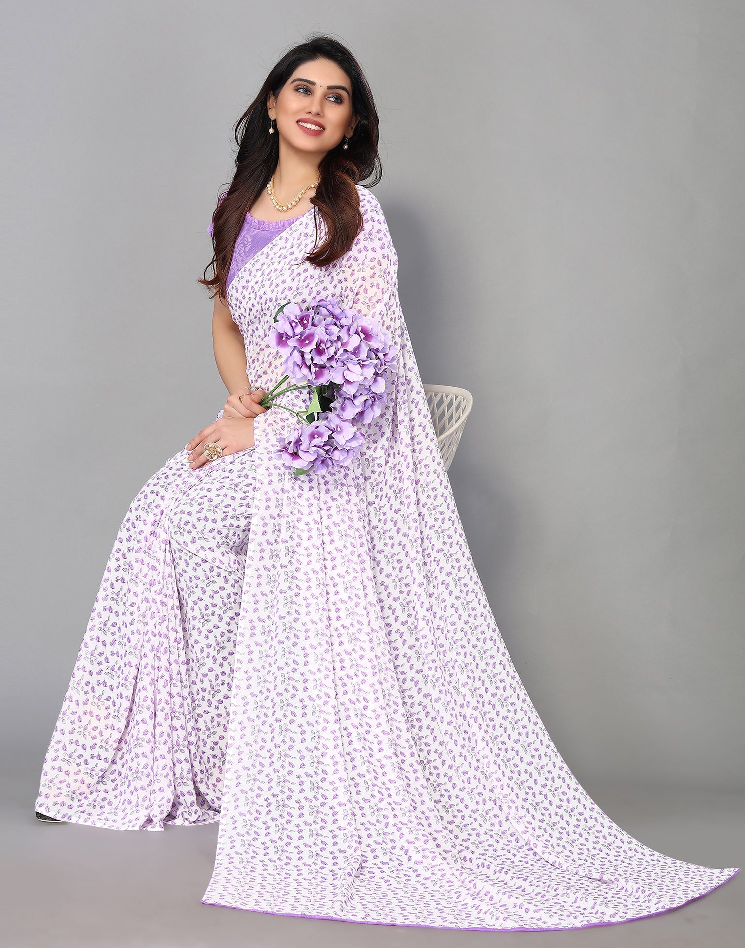 White Printed Saree | Sudathi
