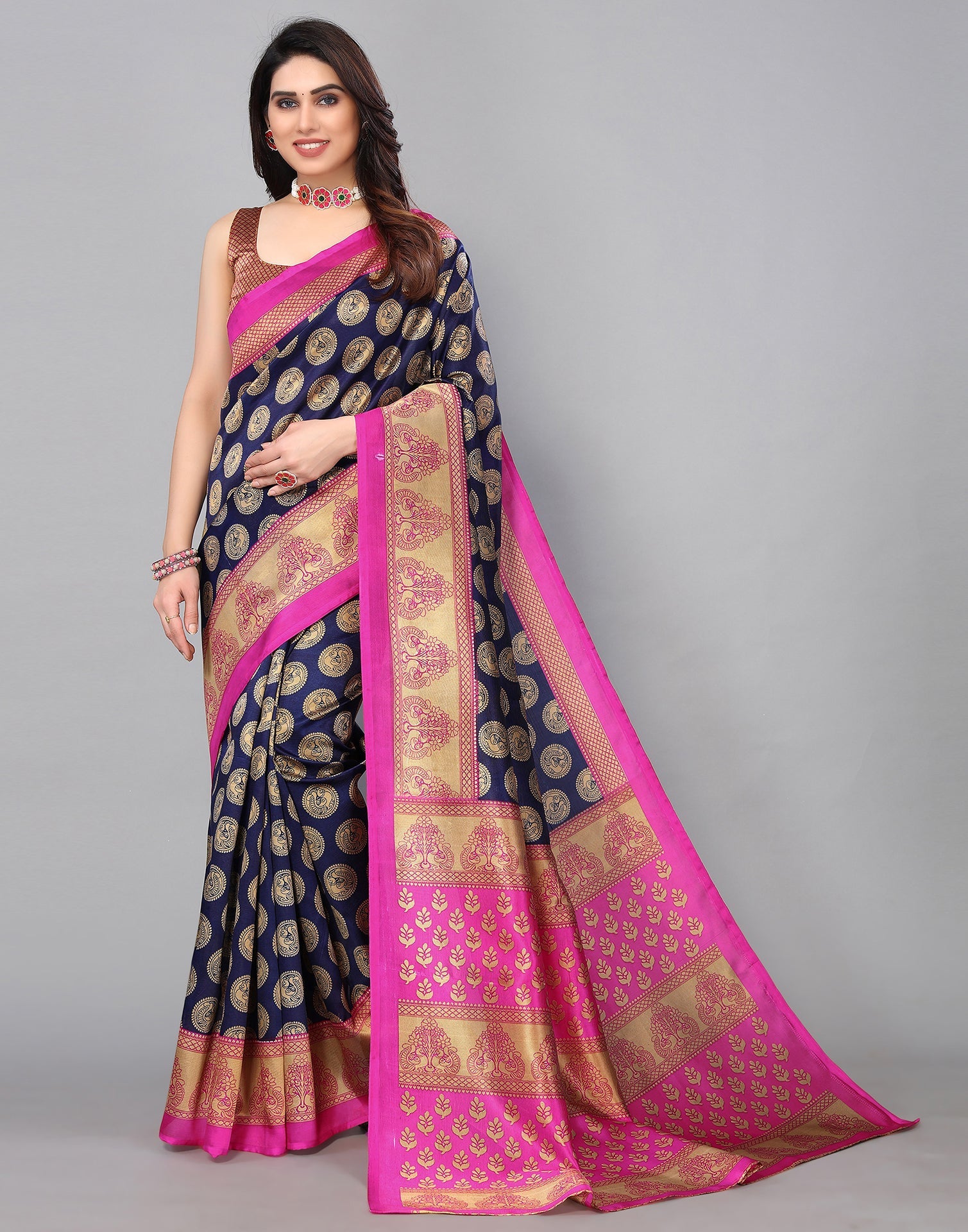 Navy Blue Banarasi Silk Saree | Sudathi