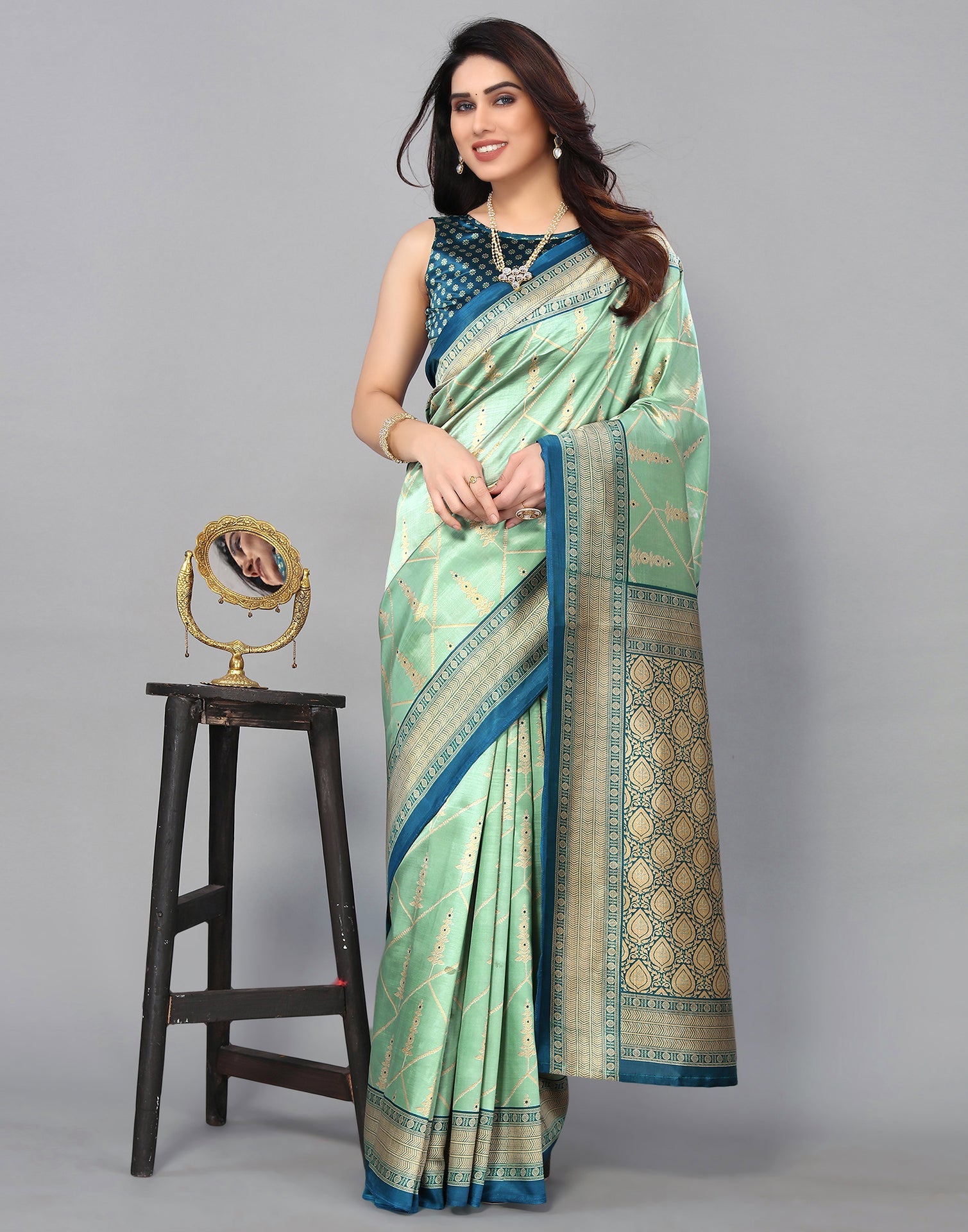 Mint Green Banarasi Silk Saree | Sudathi