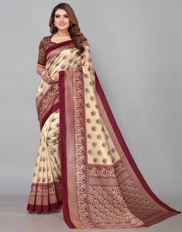 Beige Banarasi Silk Saree | Sudathi