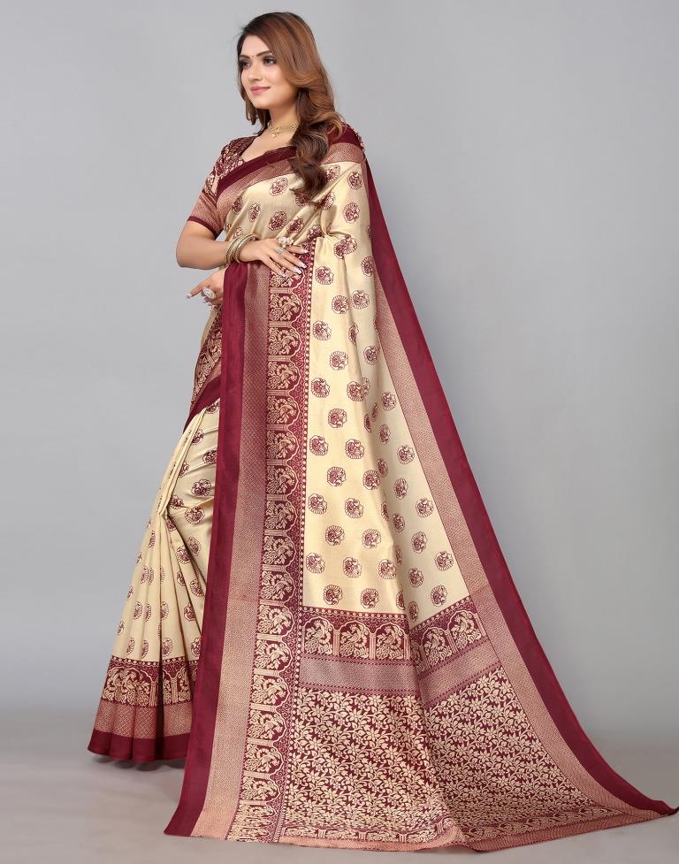 Beige Banarasi Silk Saree | Sudathi