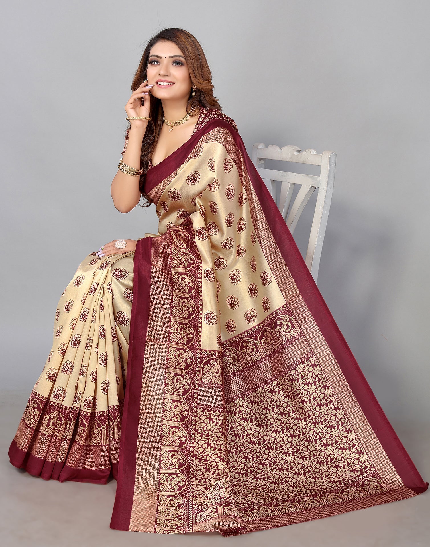 Beige Banarasi Silk Saree | Sudathi