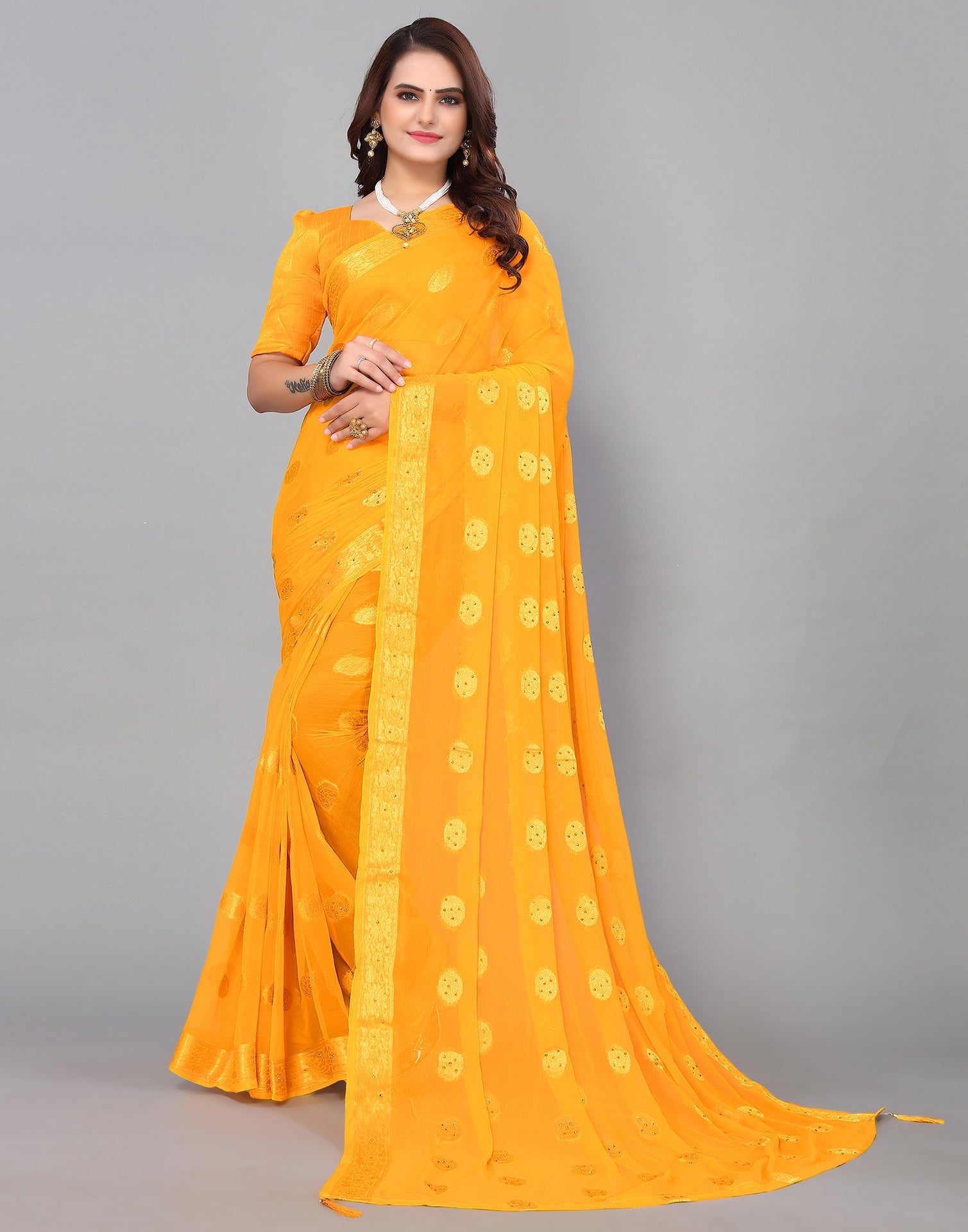 Yellow Chiffon Banarasi Saree | Sudathi