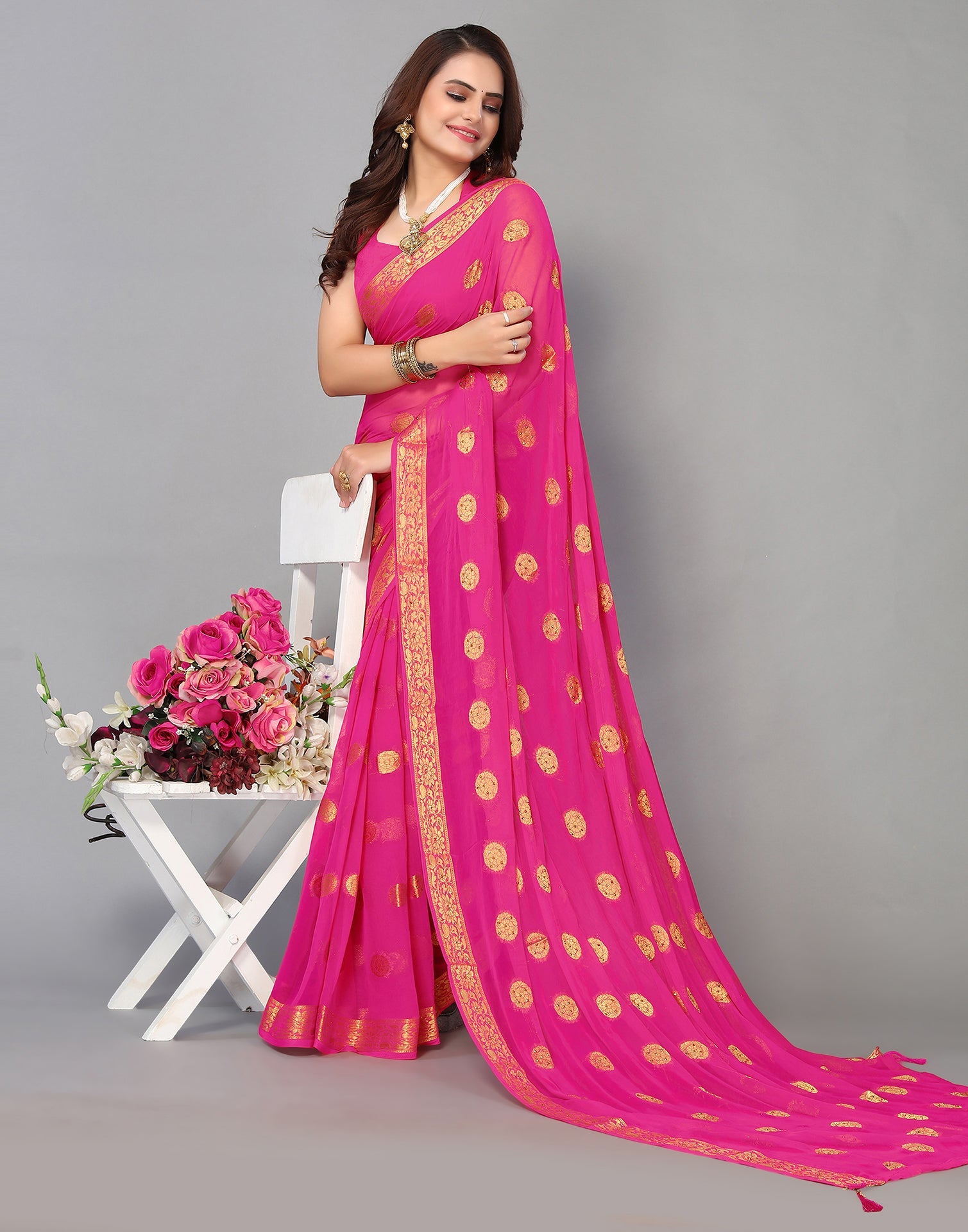 Pink Chiffon Banarasi Saree | Sudathi