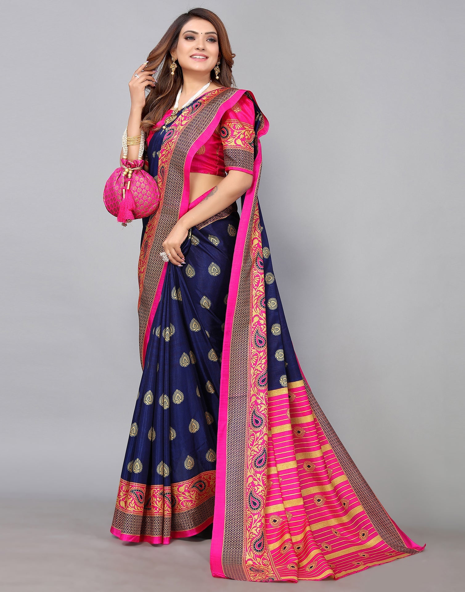 Navy Blue Banarasi Silk Saree | Sudathi