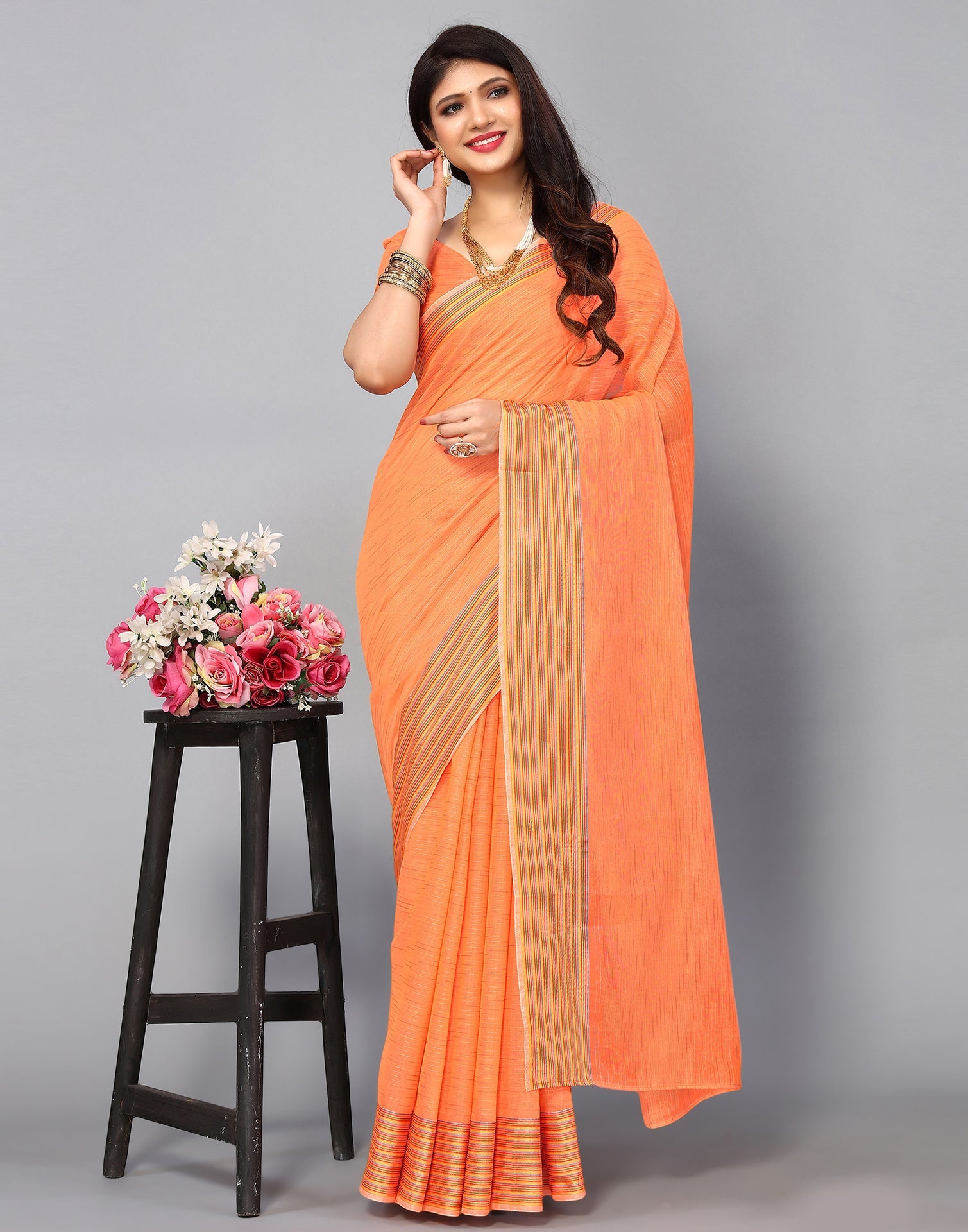 Orange Cotton Saree | Sudathi
