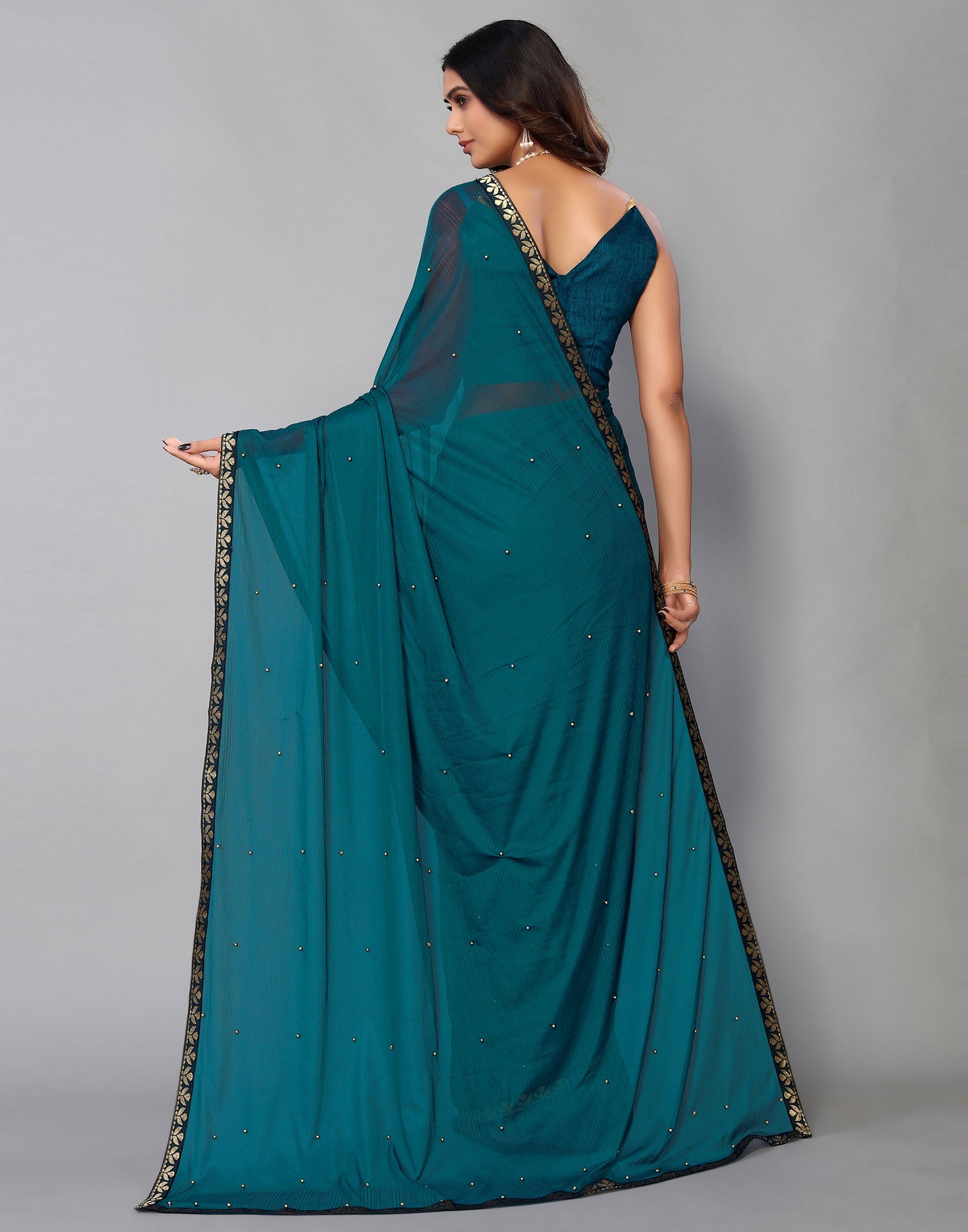 Rama Green Lycra Plain Saree | Sudathi