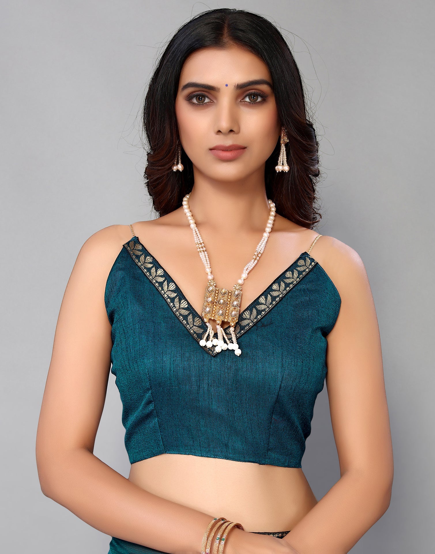 Rama Green Lycra Plain Saree | Sudathi