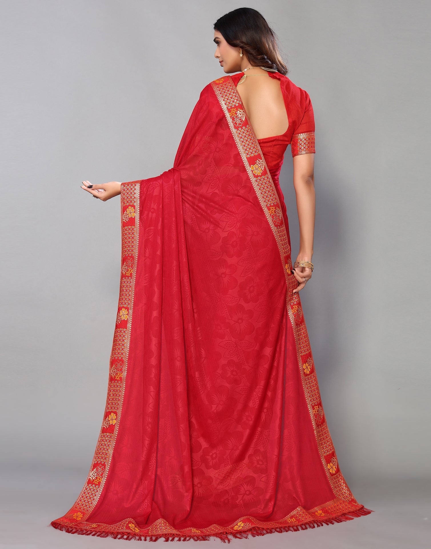 Red Lycra Printed Saree | Sudathi