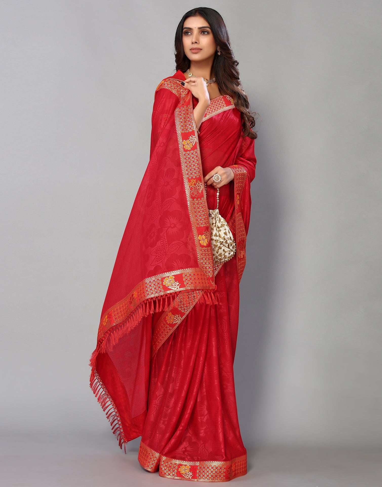 Red Lycra Printed Saree | Sudathi
