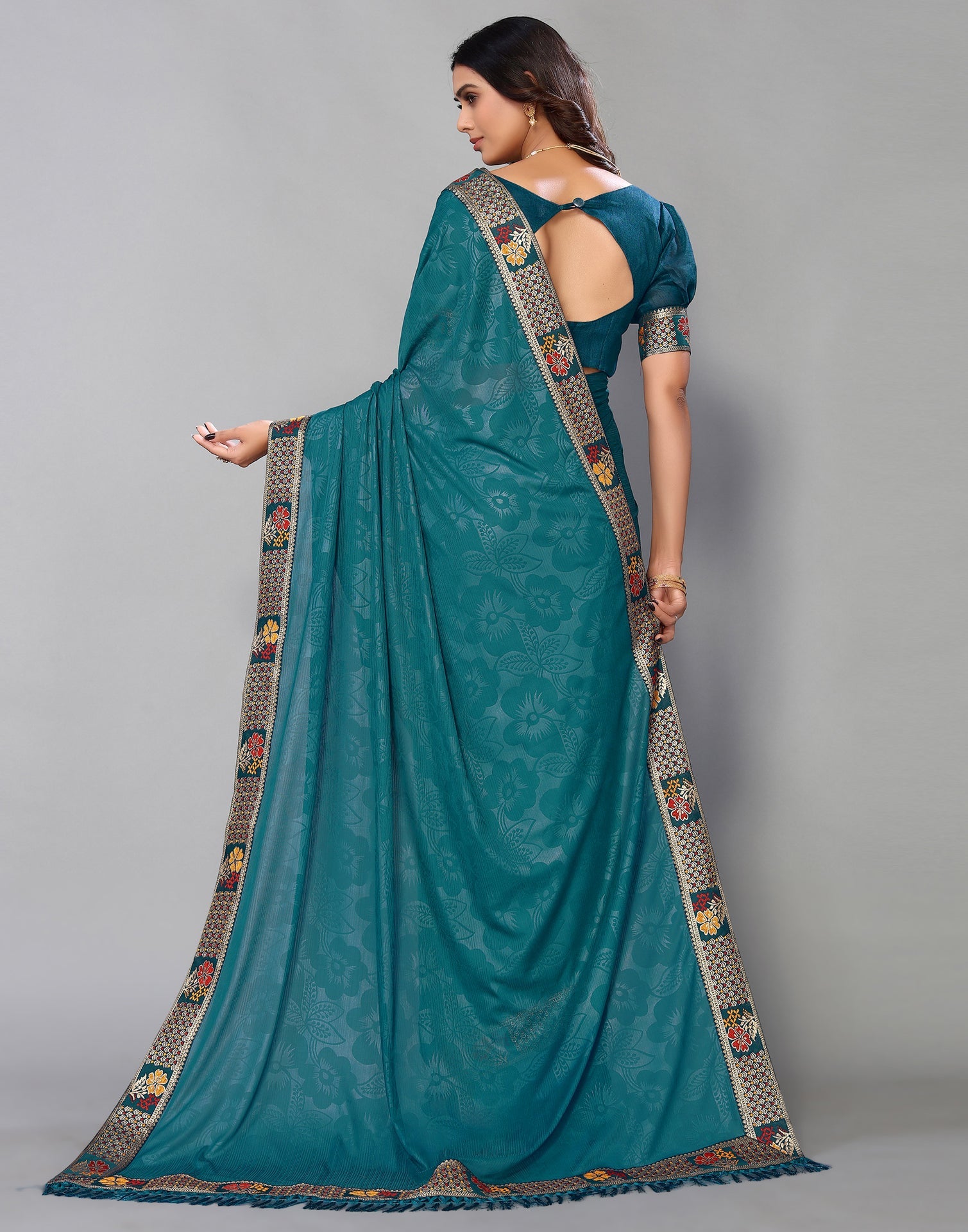 Rama Green Lycra Printed Saree | Sudathi