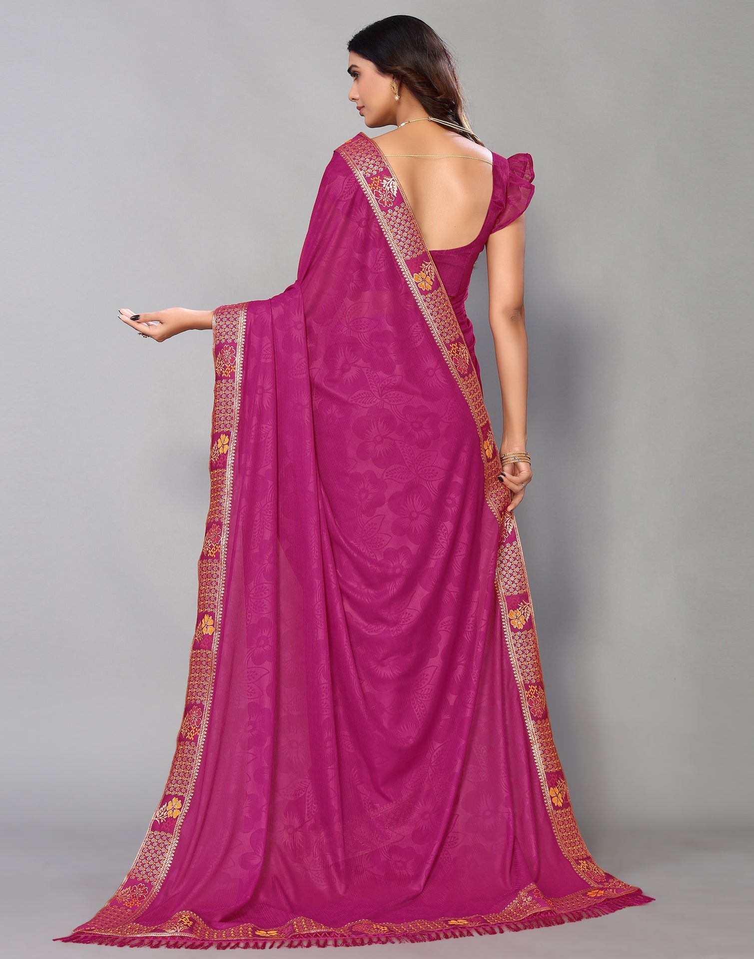 Hot Pink Lycra Printed Saree | Sudathi