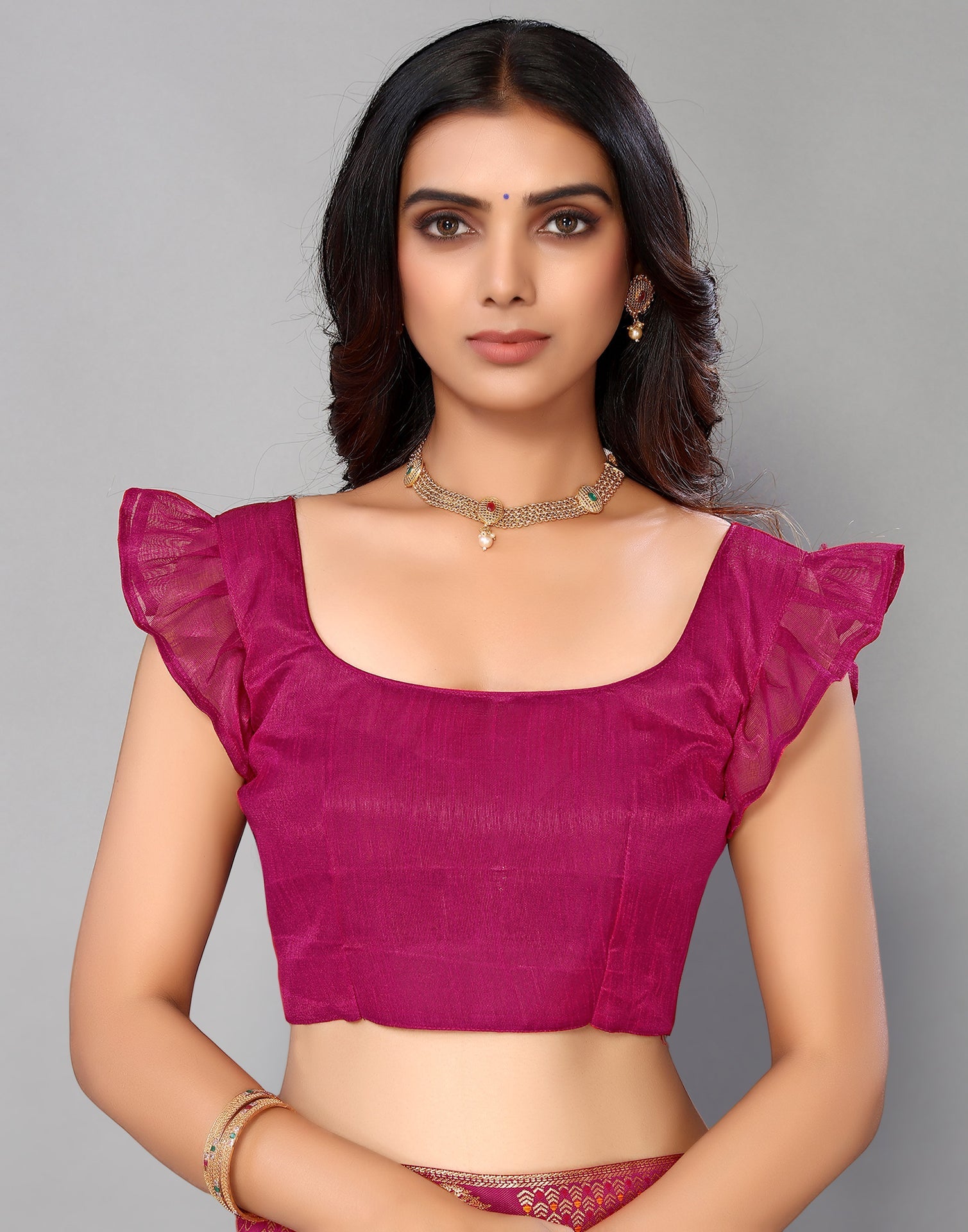 Hot Pink Lycra Printed Saree | Sudathi