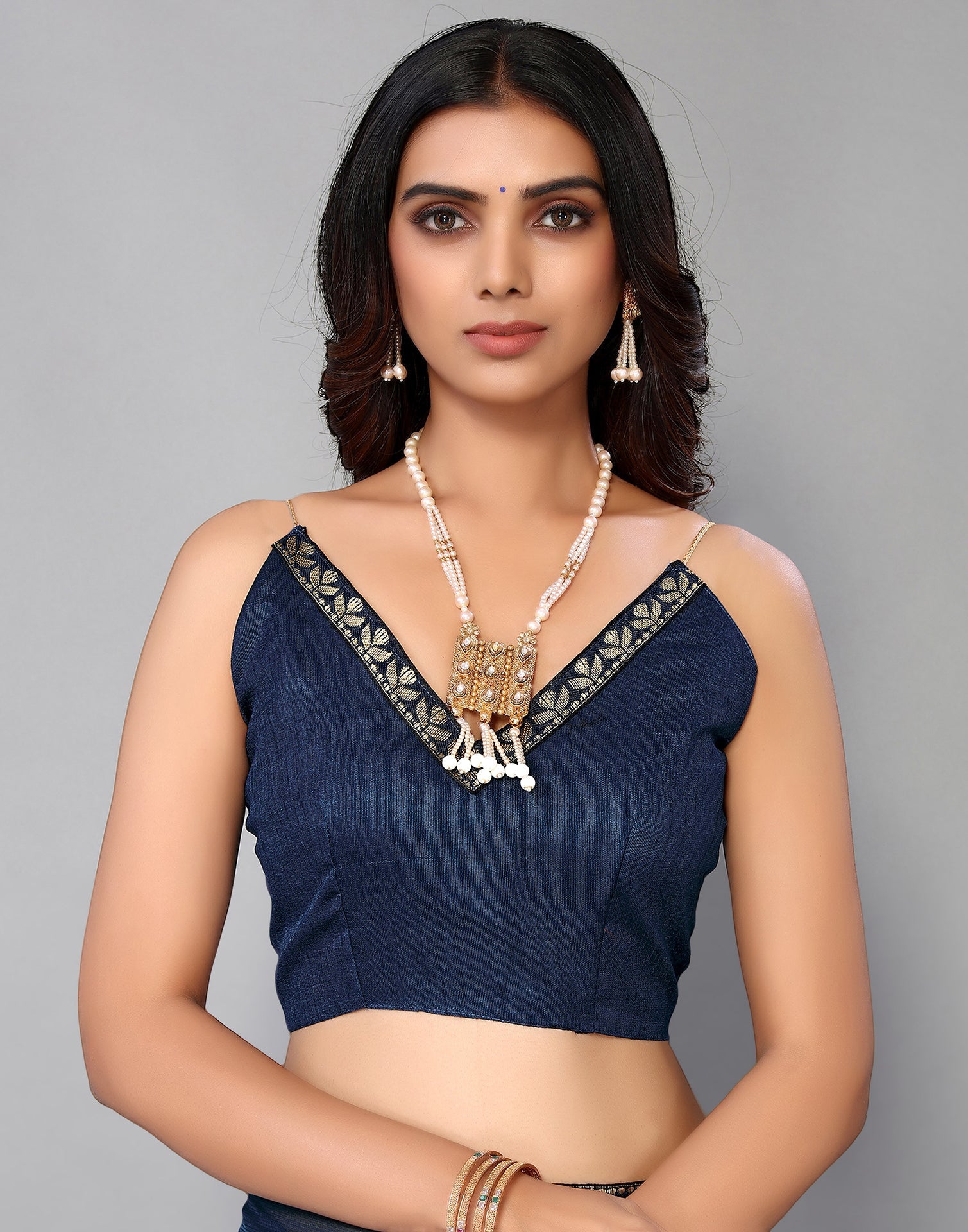Navy Blue Peral Work Lycra Saree | Sudathi