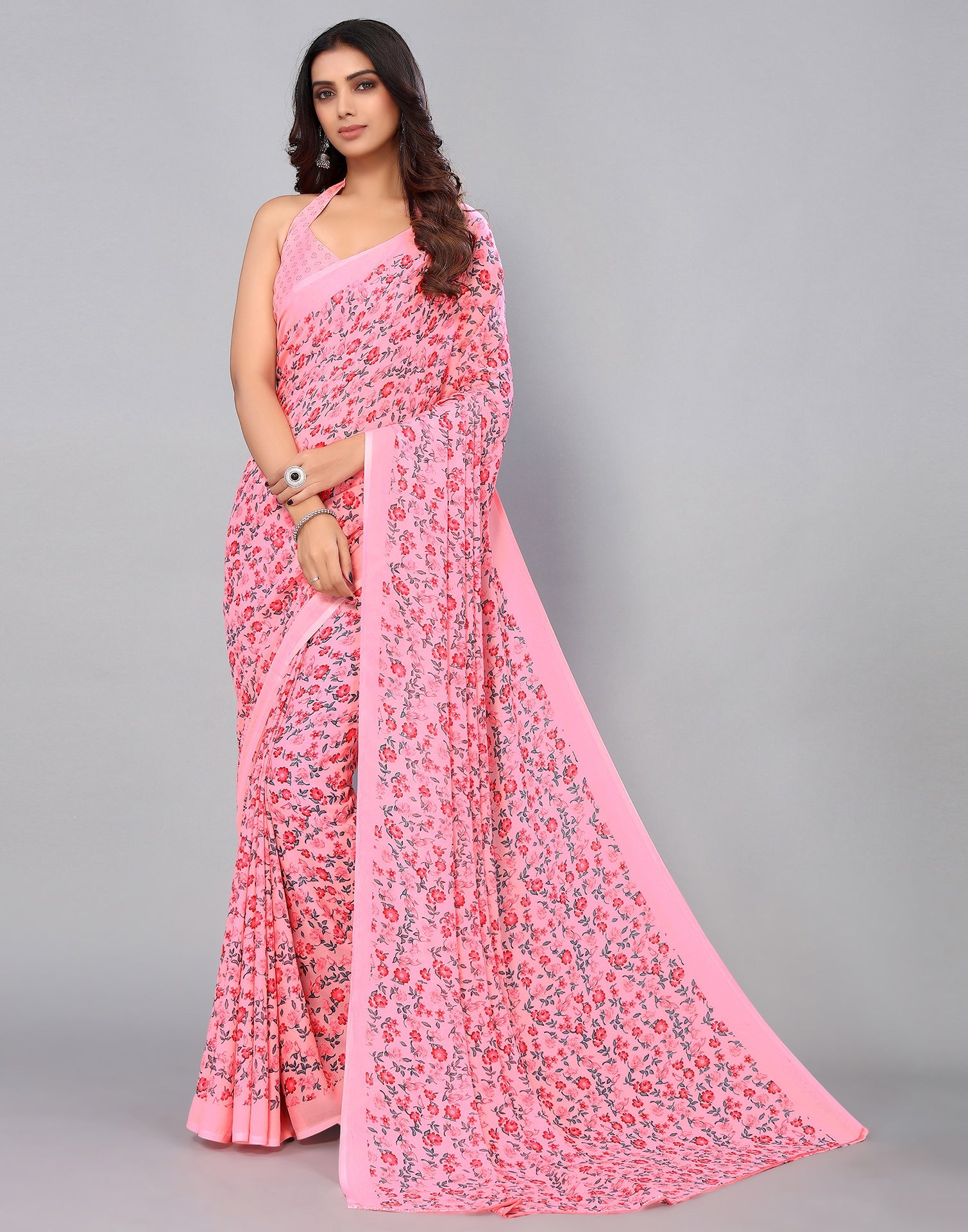 Rose Pink Georgette Printed Saree | Sudathi
