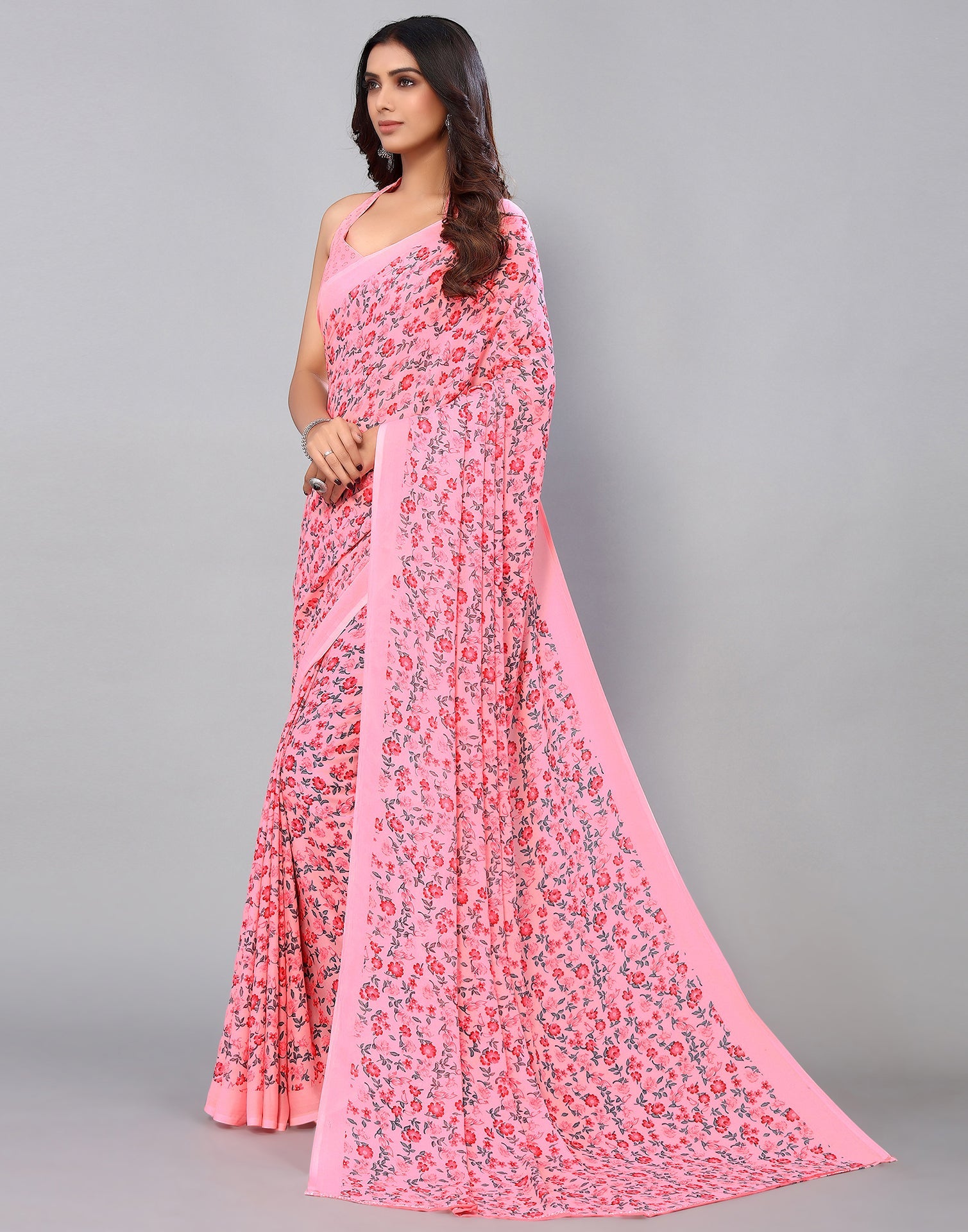 Rose Pink Georgette Printed Saree | Sudathi