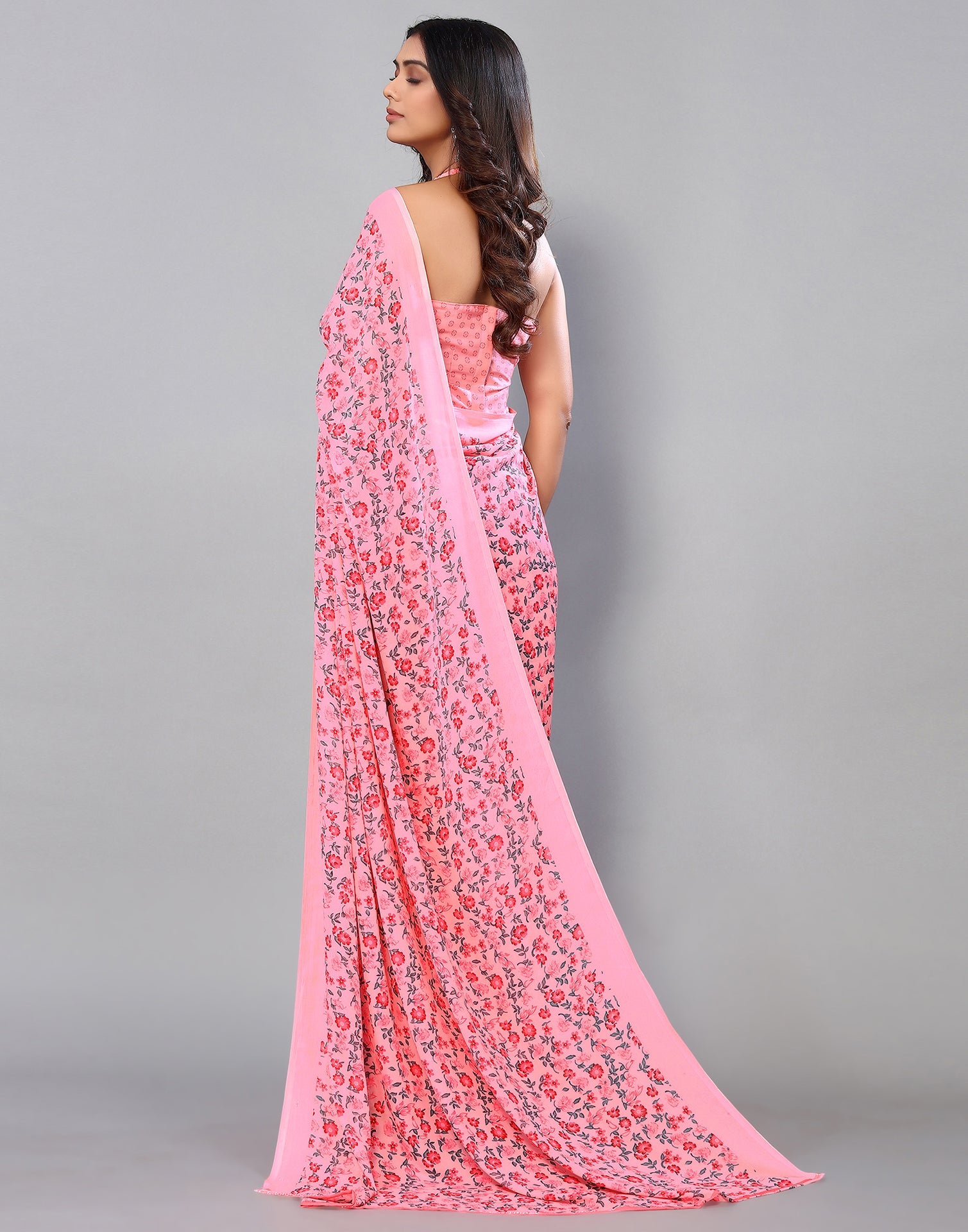 Rose Pink Georgette Printed Saree | Sudathi