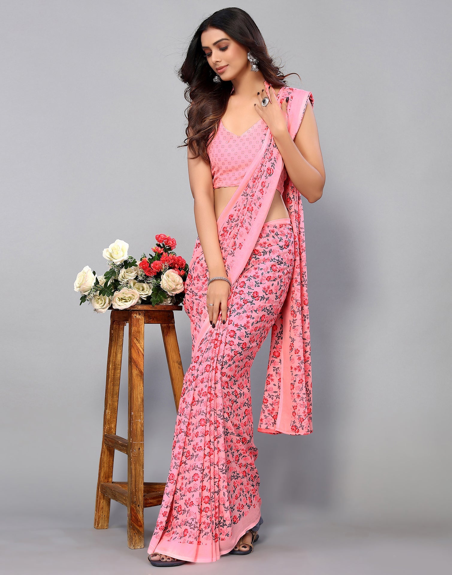 Rose Pink Georgette Printed Saree | Sudathi