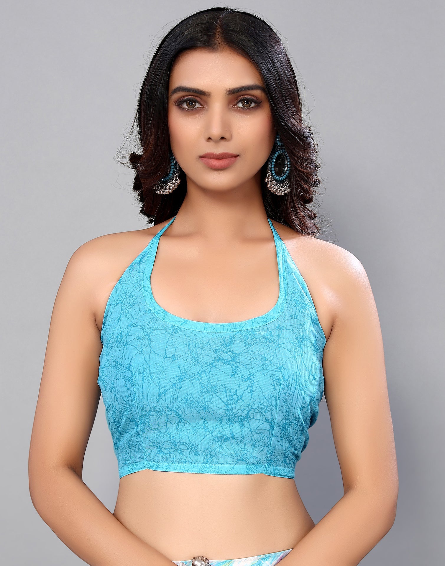 White & Light Blue Georgette Printed Saree | Sudathi