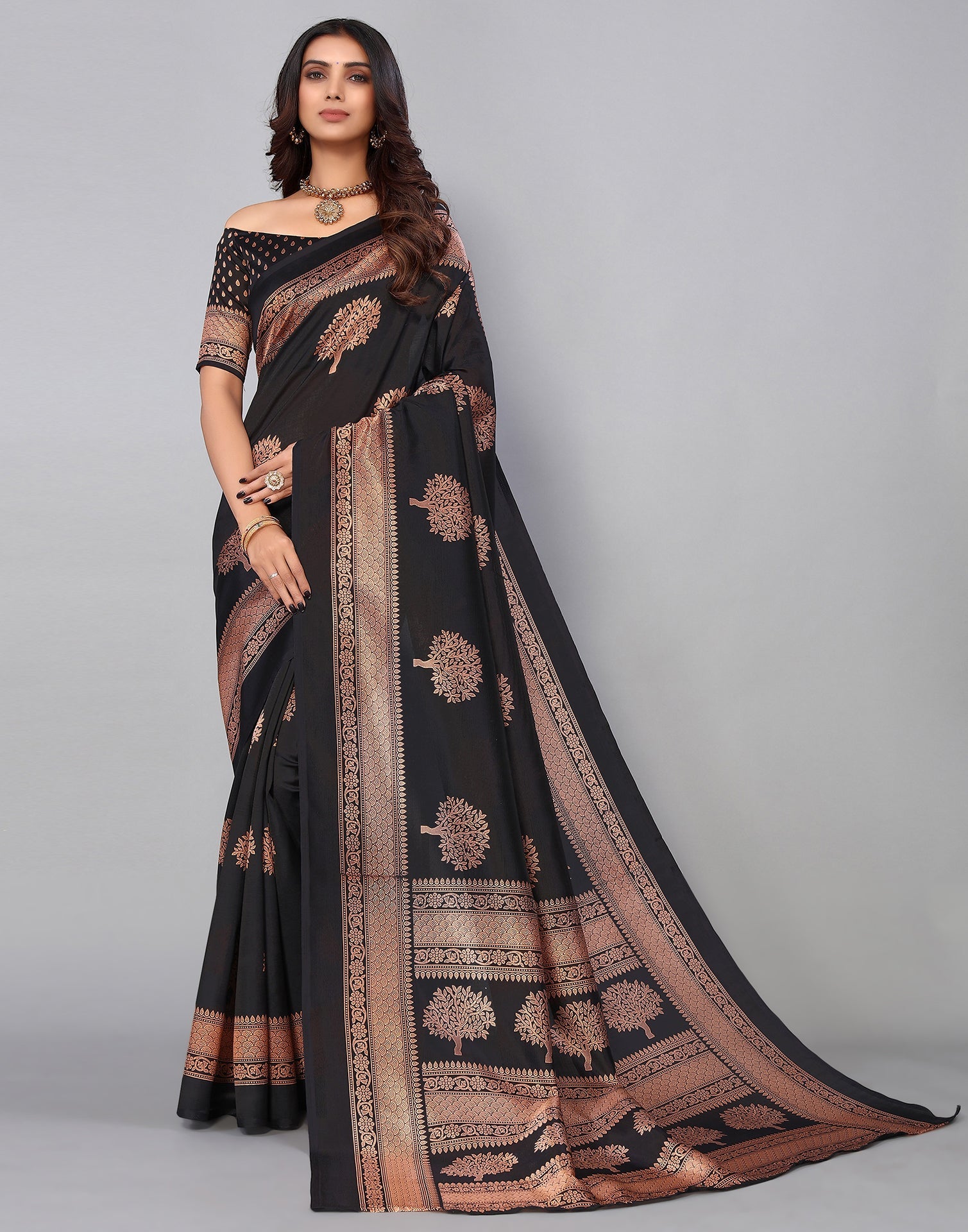 Black Silk Printed Saree | Sudathi