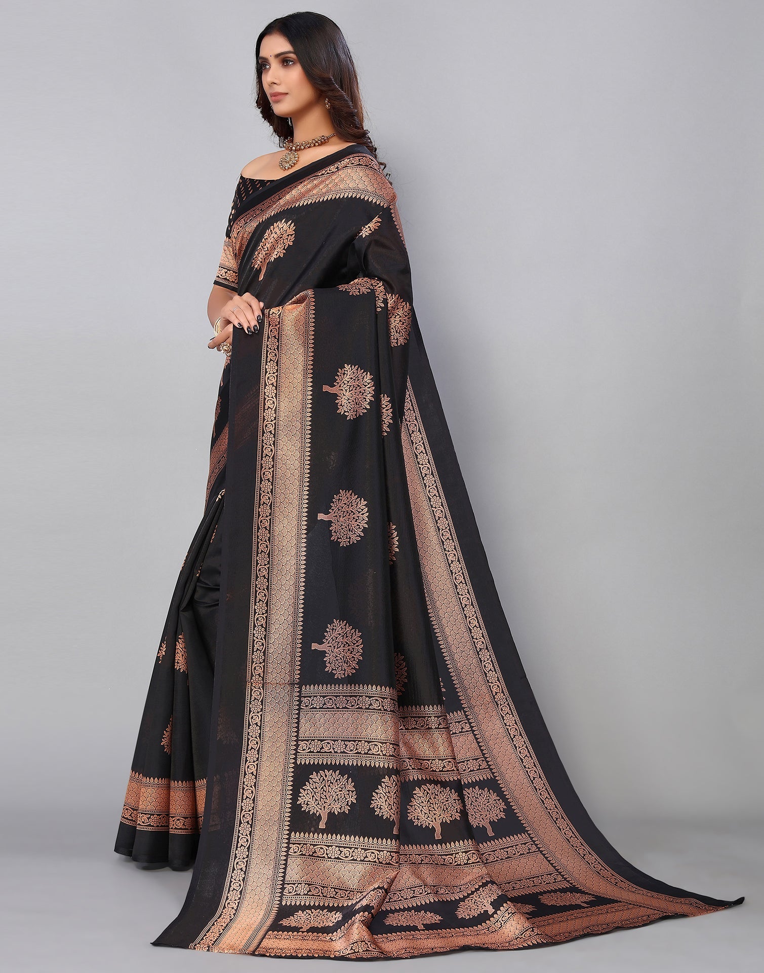 Black Silk Printed Saree | Sudathi