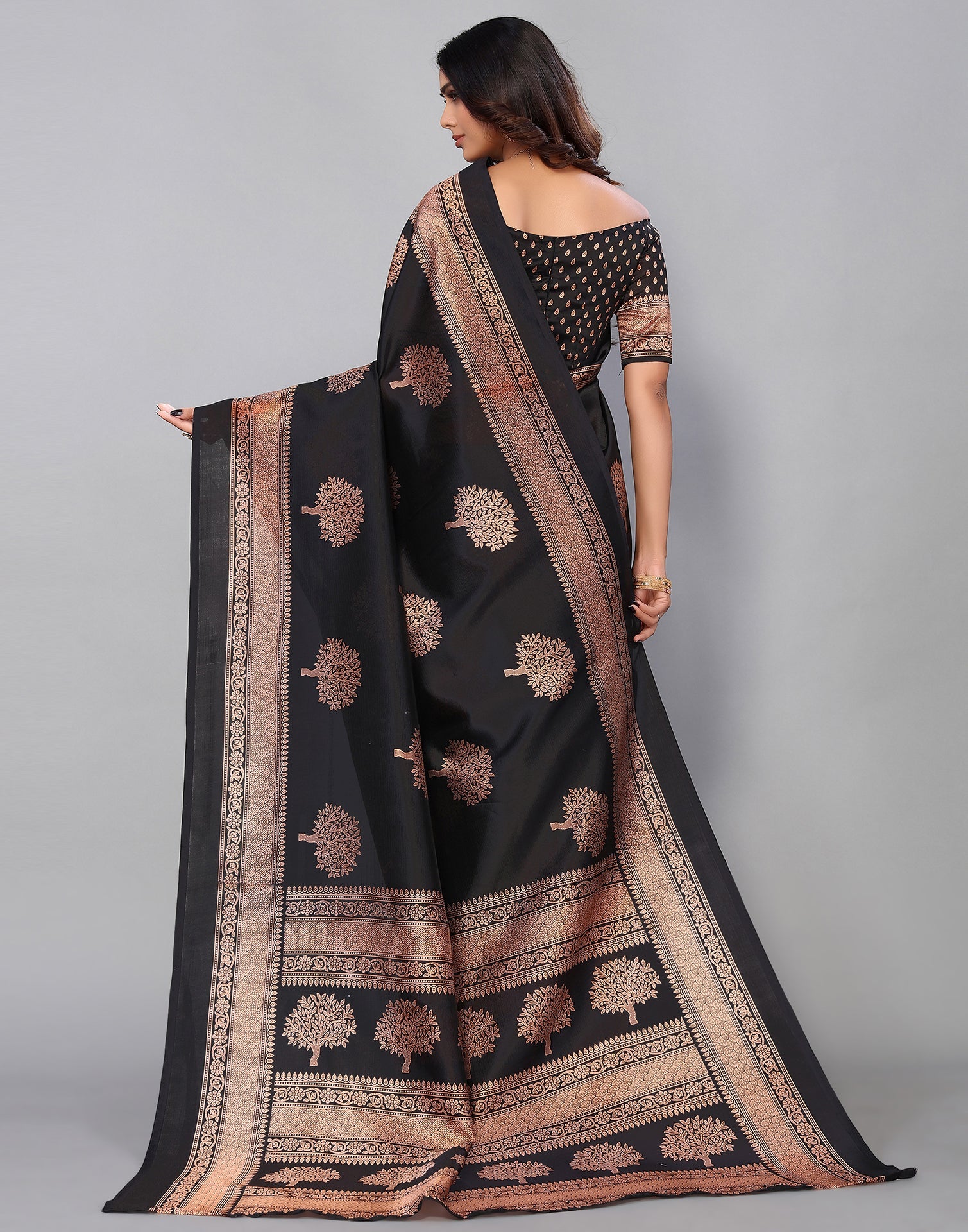 Black Silk Printed Saree | Sudathi