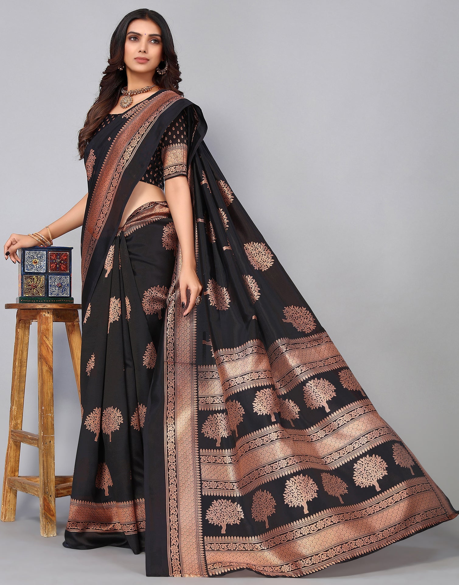Black Silk Printed Saree | Sudathi