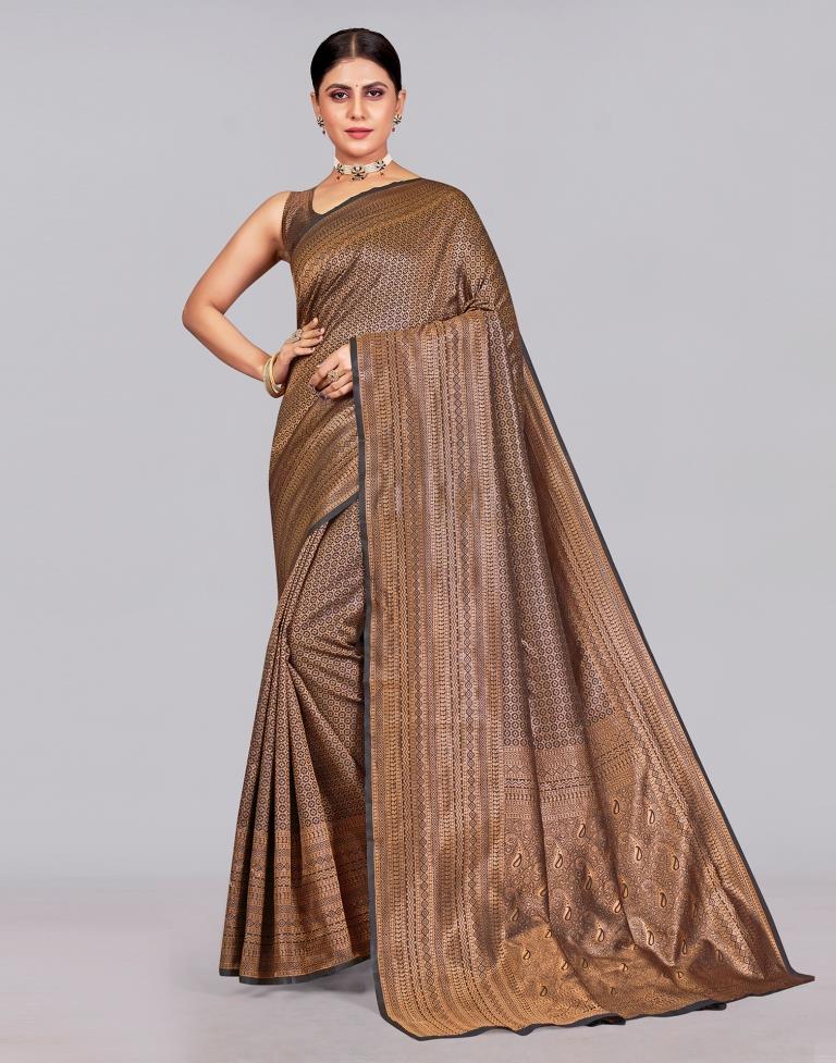 Dark Brown Kanjivaram Silk Saree | Sudathi
