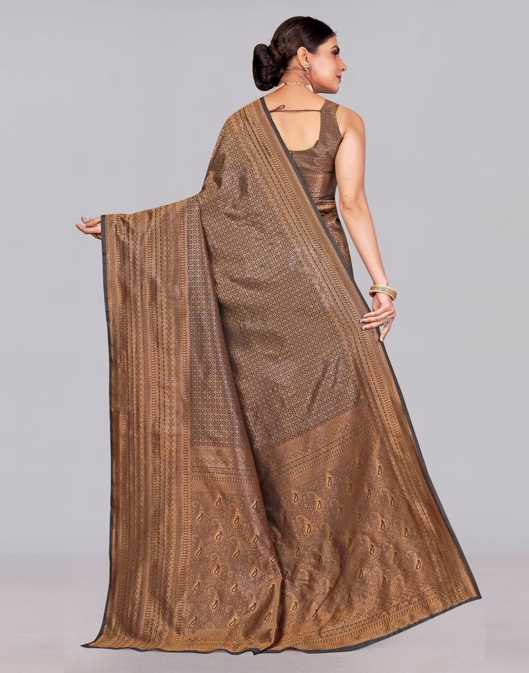 Dark Brown Kanjivaram Silk Saree | Sudathi