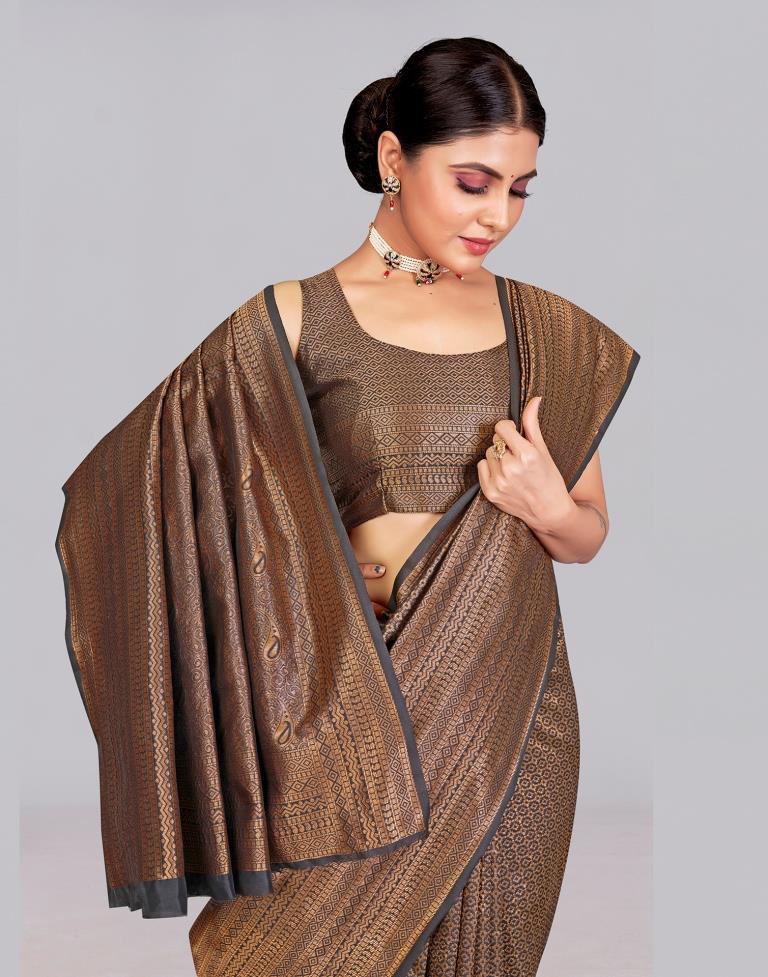 Dark Brown Kanjivaram Silk Saree | Sudathi