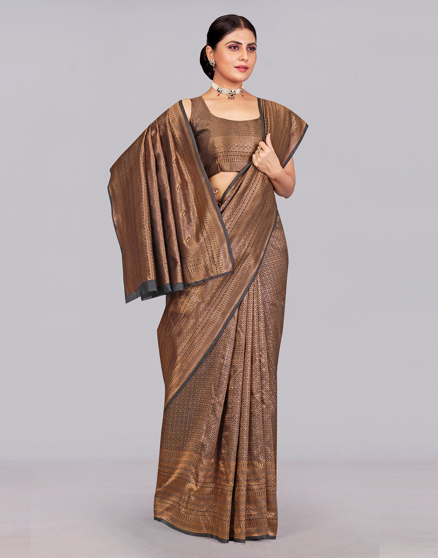 Dark Brown Kanjivaram Silk Saree | Sudathi