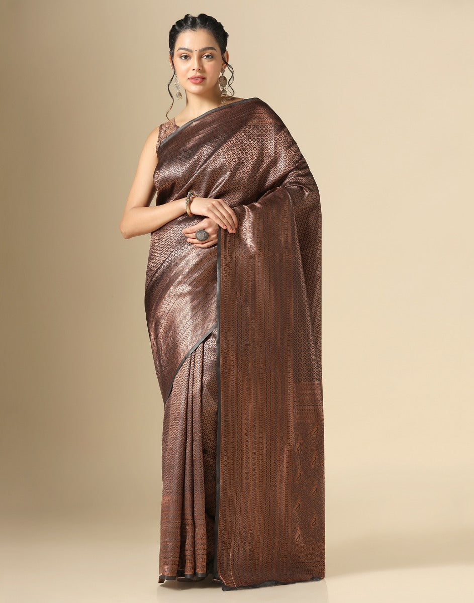 Dark Brown Kanjivaram Silk Saree | Sudathi