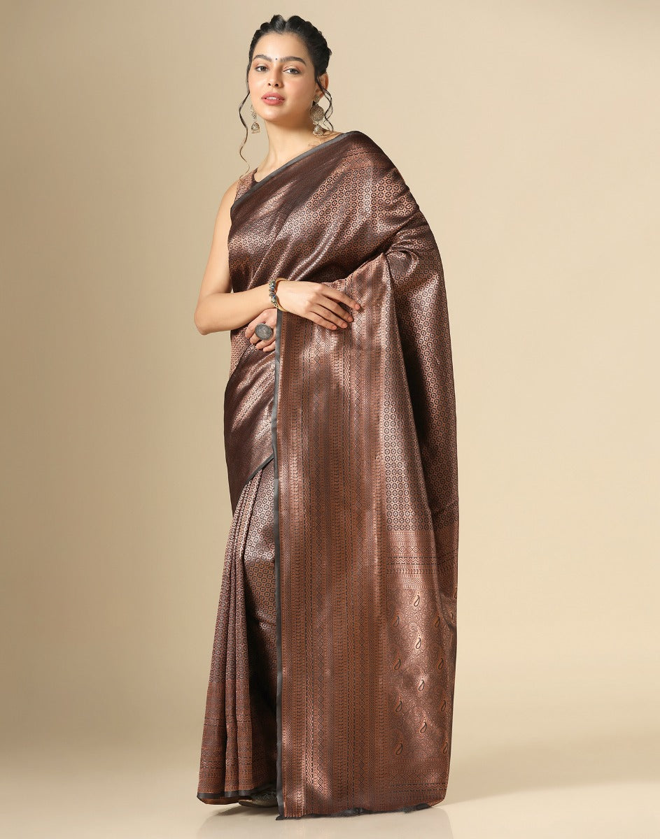 Dark Brown Kanjivaram Silk Saree | Sudathi