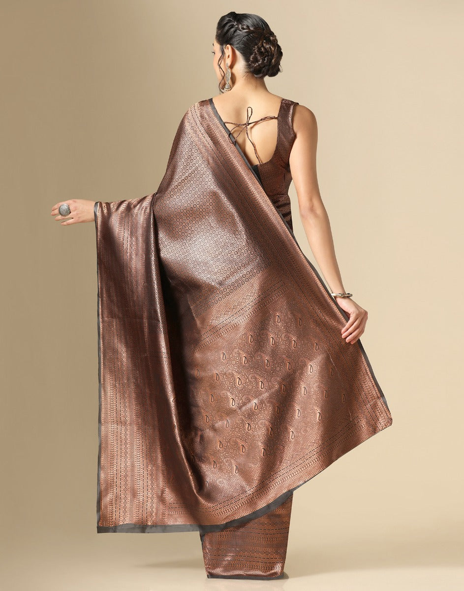 Dark Brown Kanjivaram Silk Saree | Sudathi