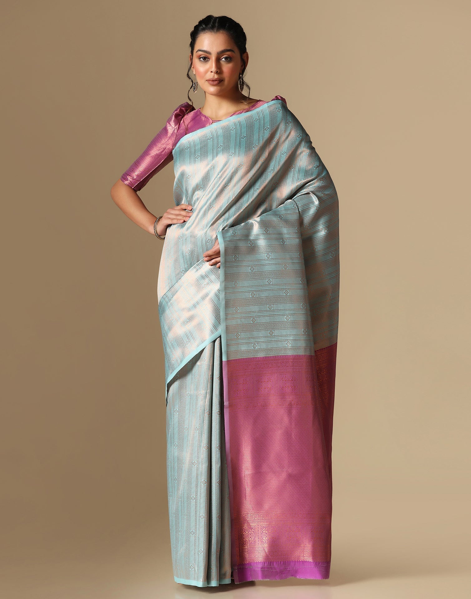 Sky Blue Silk Jacquard Saree | Sudathi
