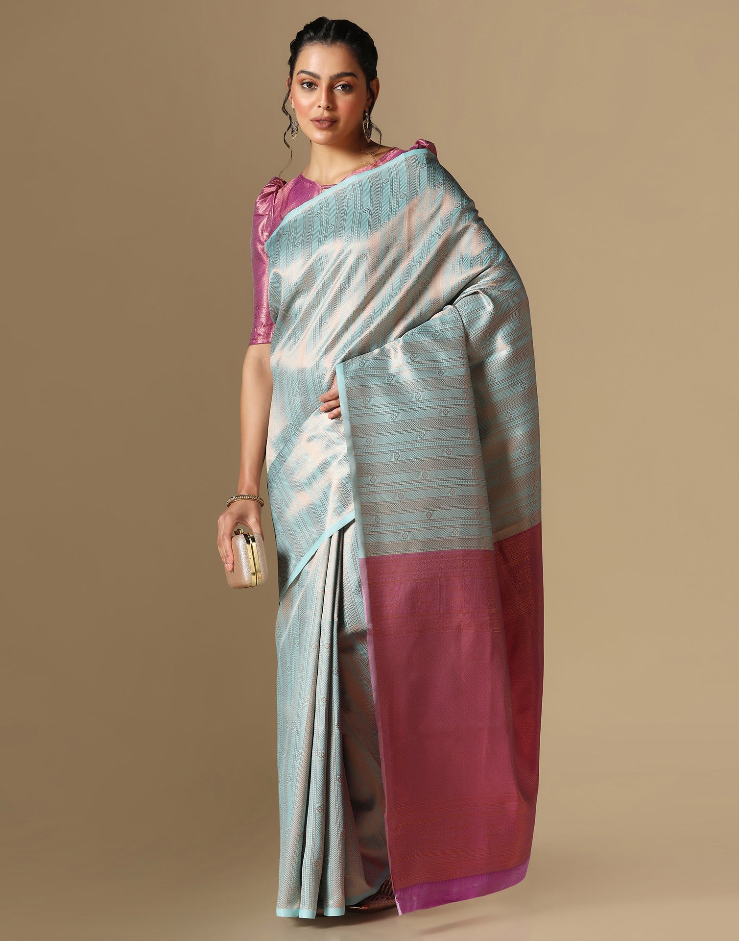 Sky Blue Silk Jacquard Saree | Sudathi