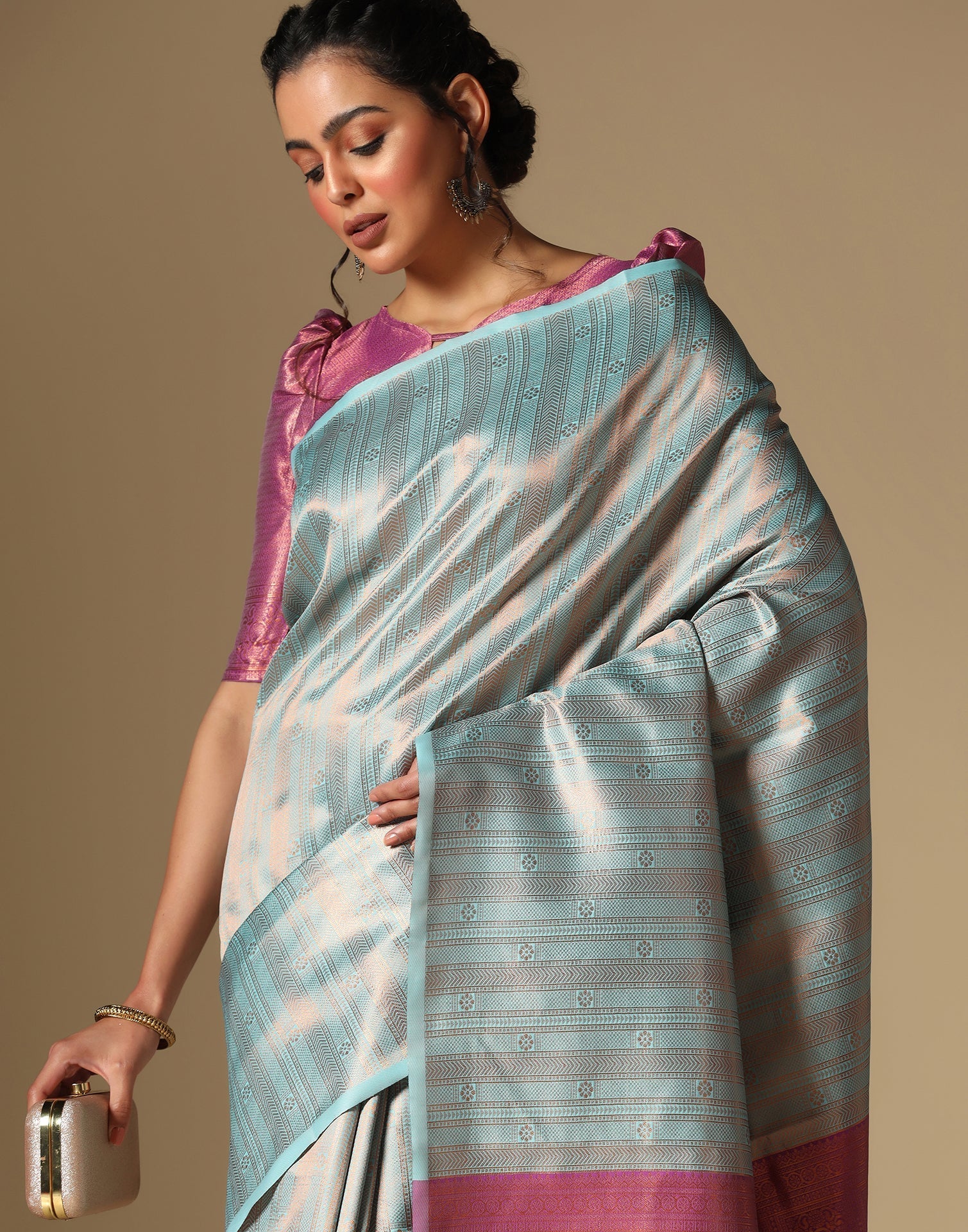 Sky Blue Silk Jacquard Saree | Sudathi