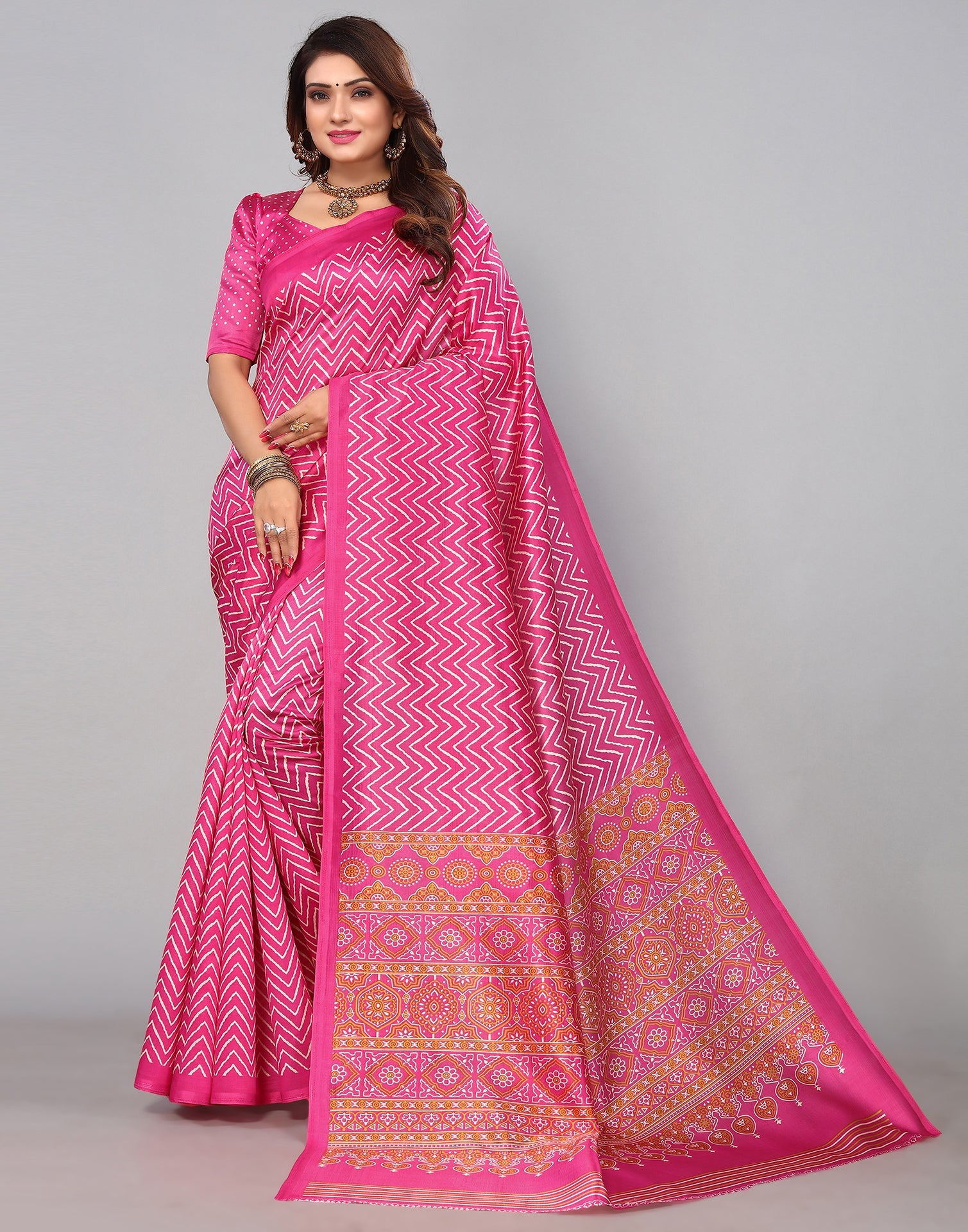 Pink Silk Printed Saree | Sudathi