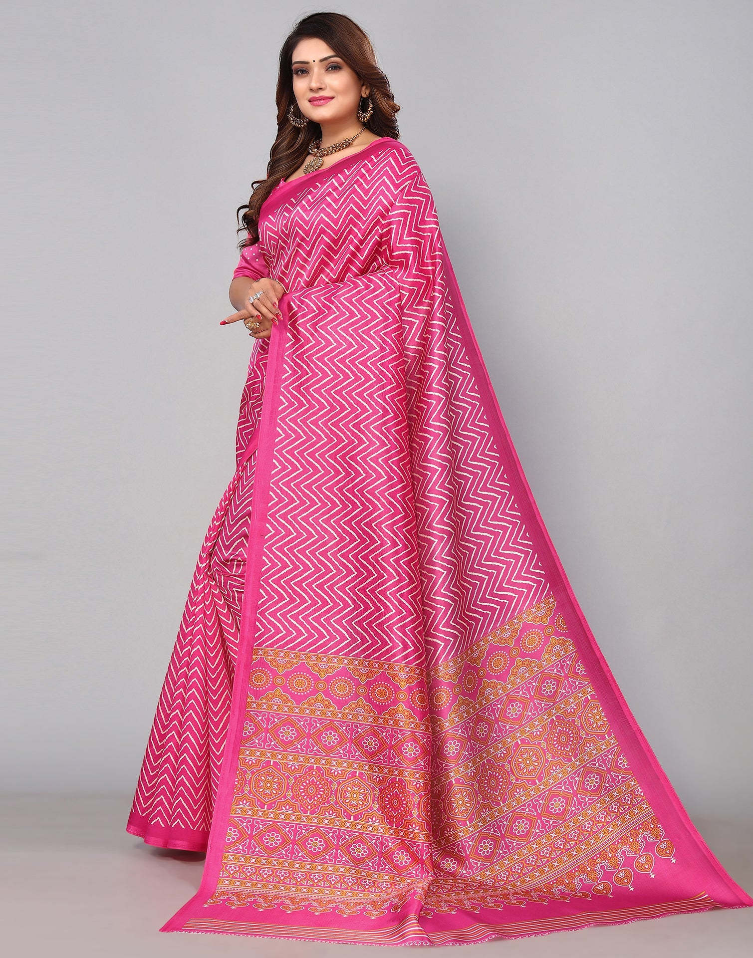 Pink Silk Printed Saree | Sudathi