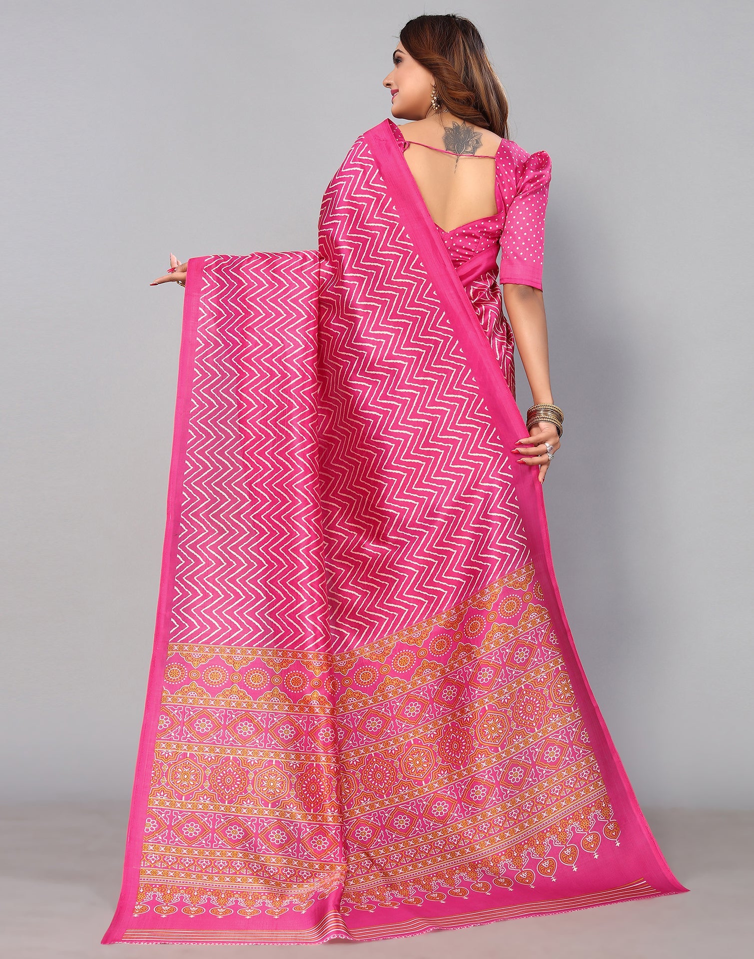 Pink Silk Printed Saree | Sudathi