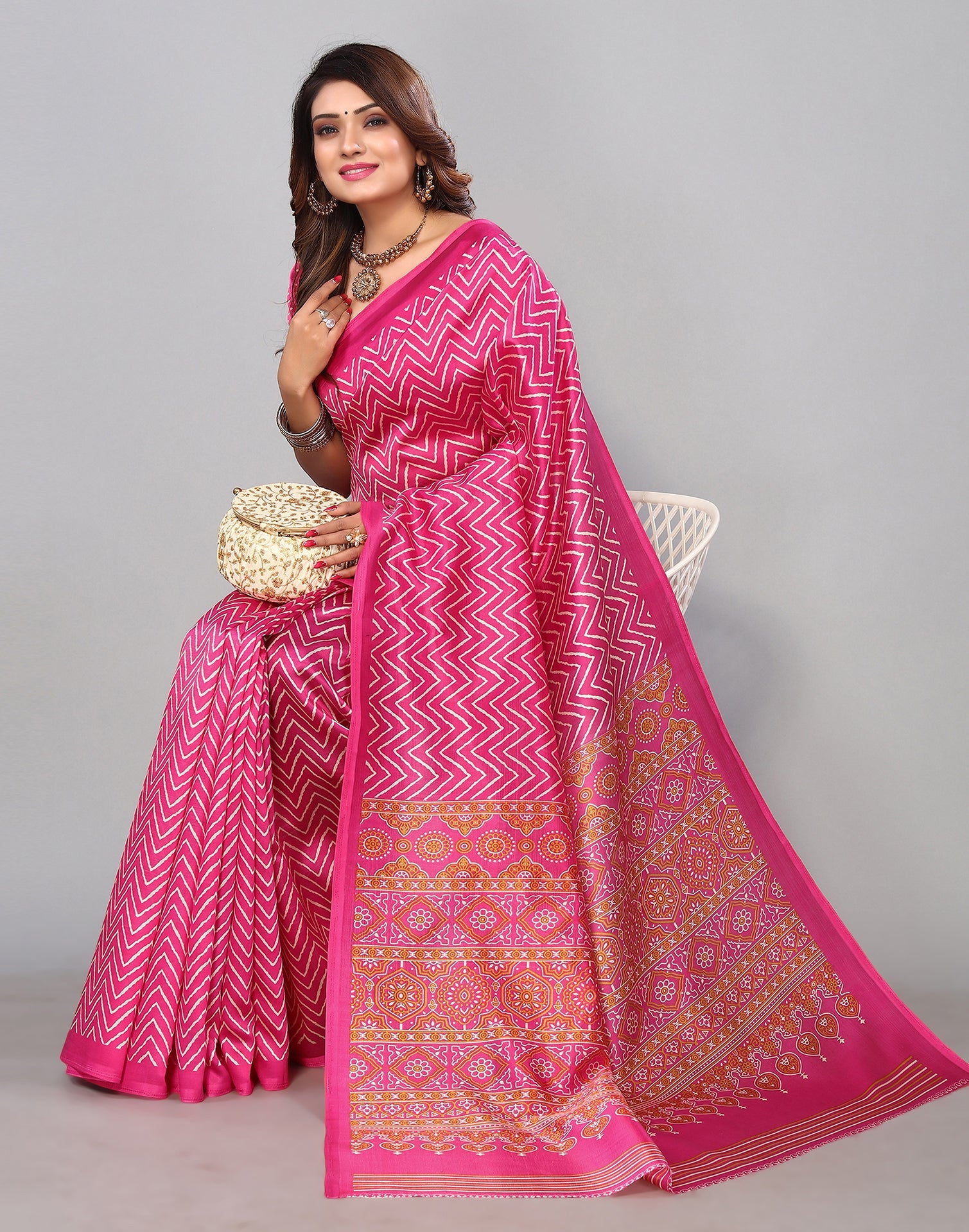 Pink Silk Printed Saree | Sudathi