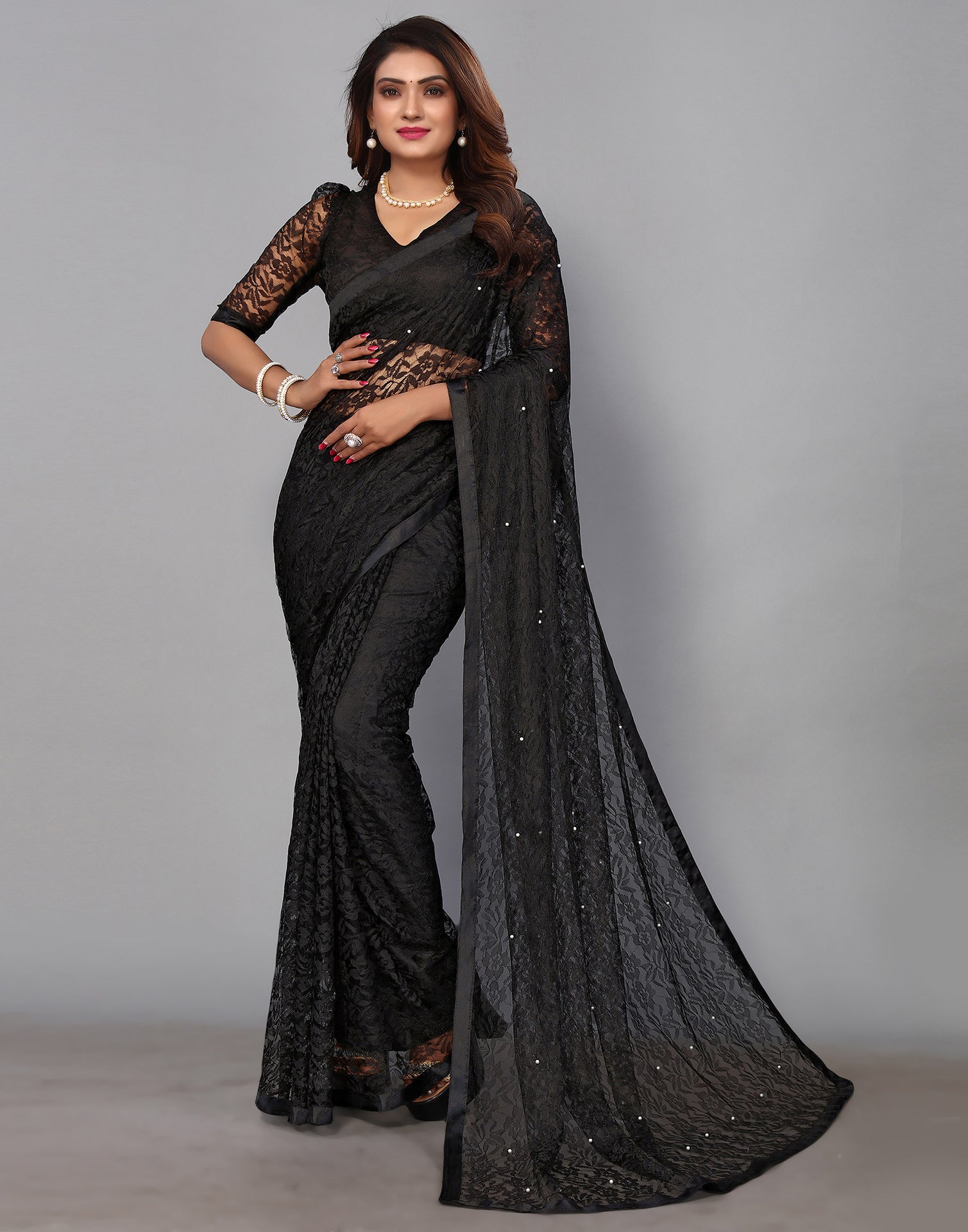 Black Net Lace Saree | Sudathi