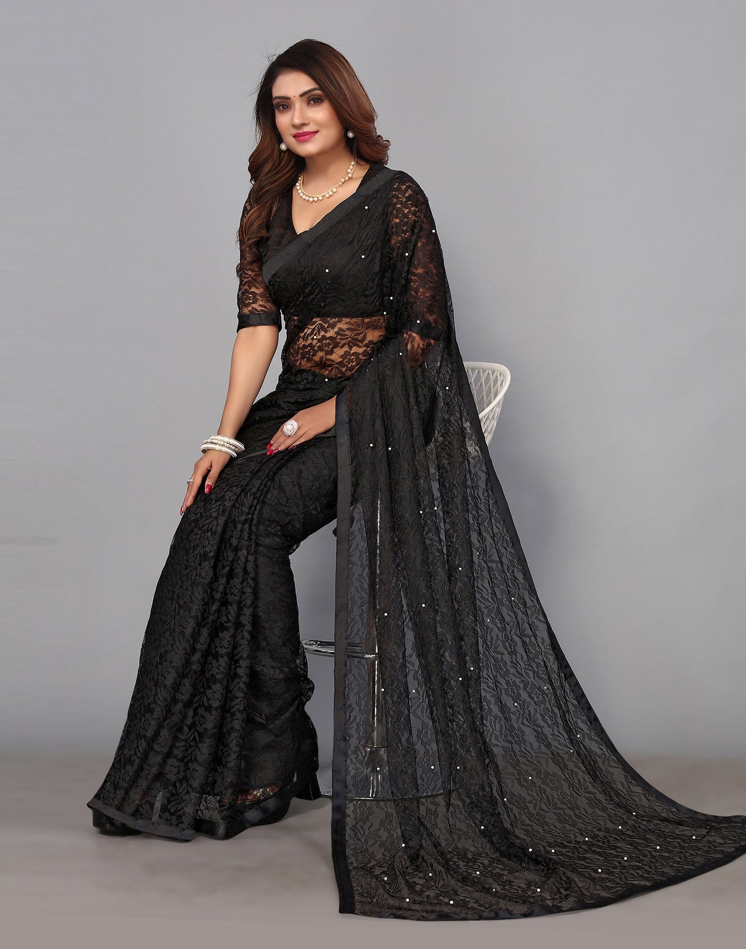 Black Net Lace Saree | Sudathi
