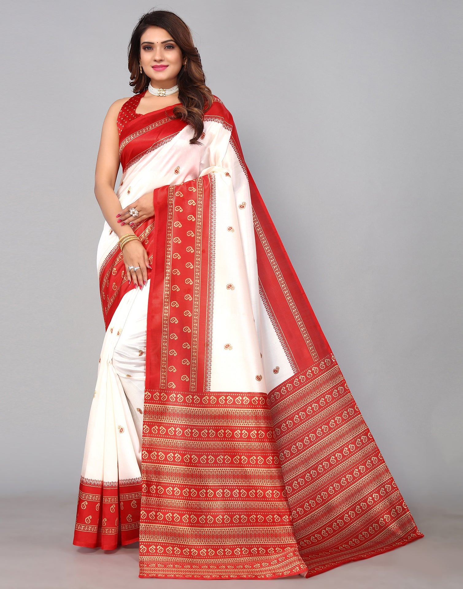 White Silk Printed Saree | Sudathi