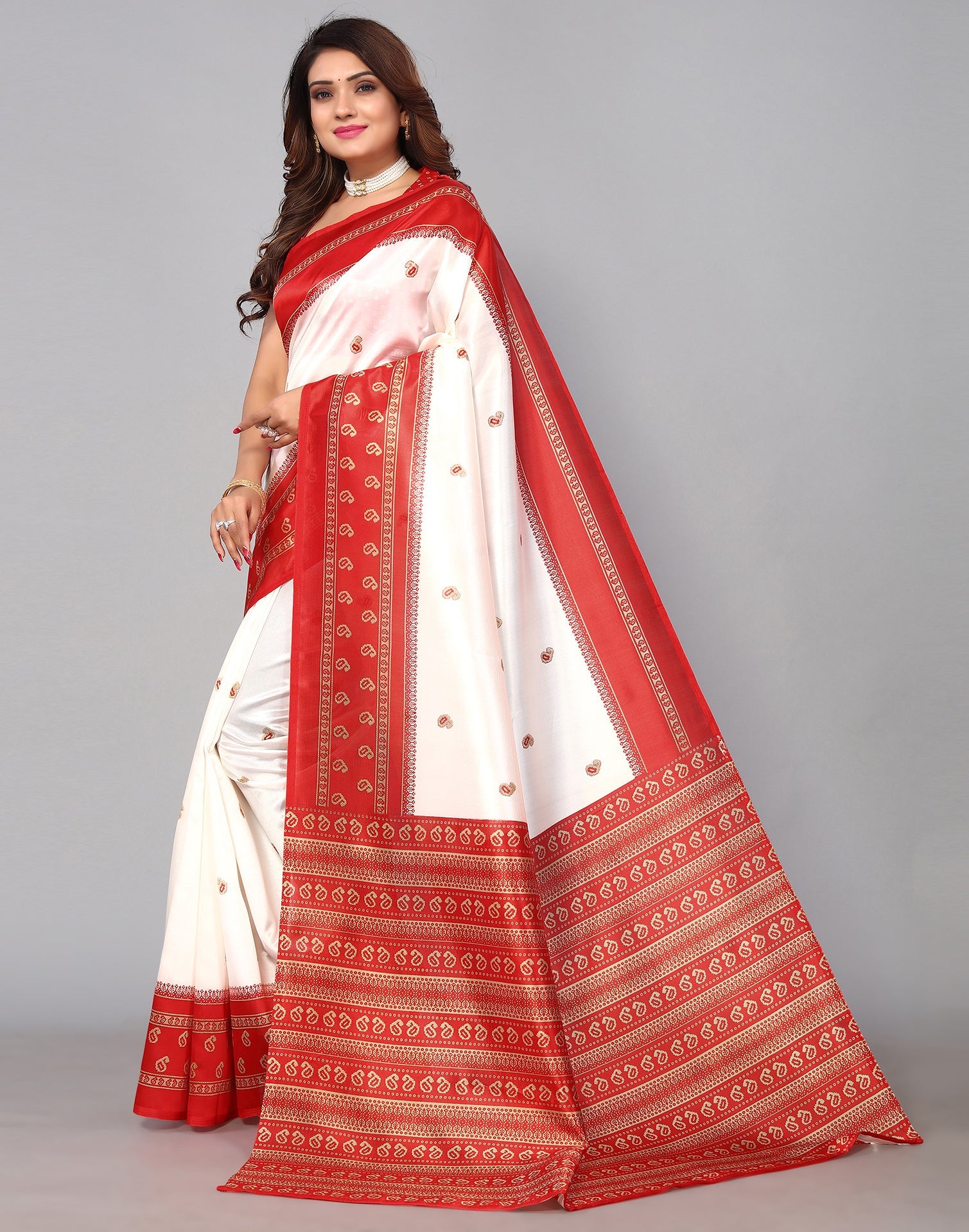 White Silk Printed Saree | Sudathi