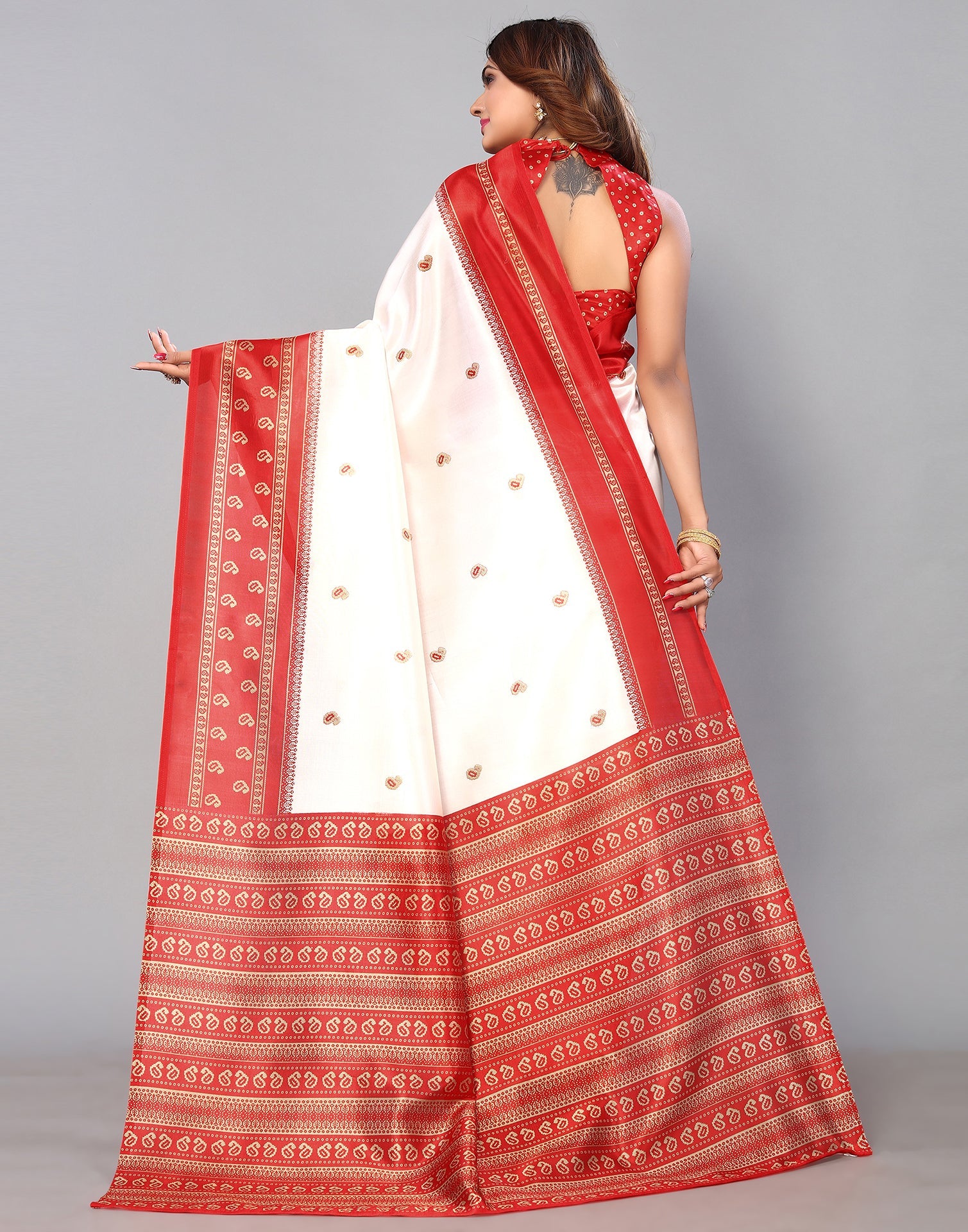 White Silk Printed Saree | Sudathi