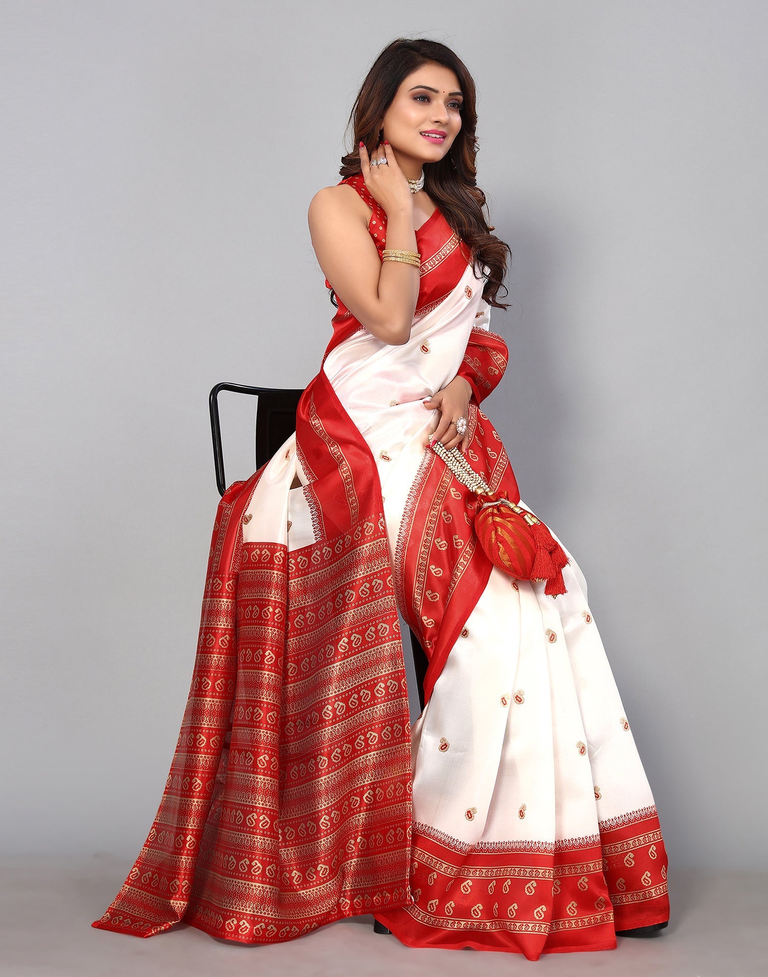 White Silk Printed Saree | Sudathi